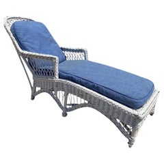 Antique American Victorian White Wicker Sunroom Chaise Lounge Arm Chair Sofa