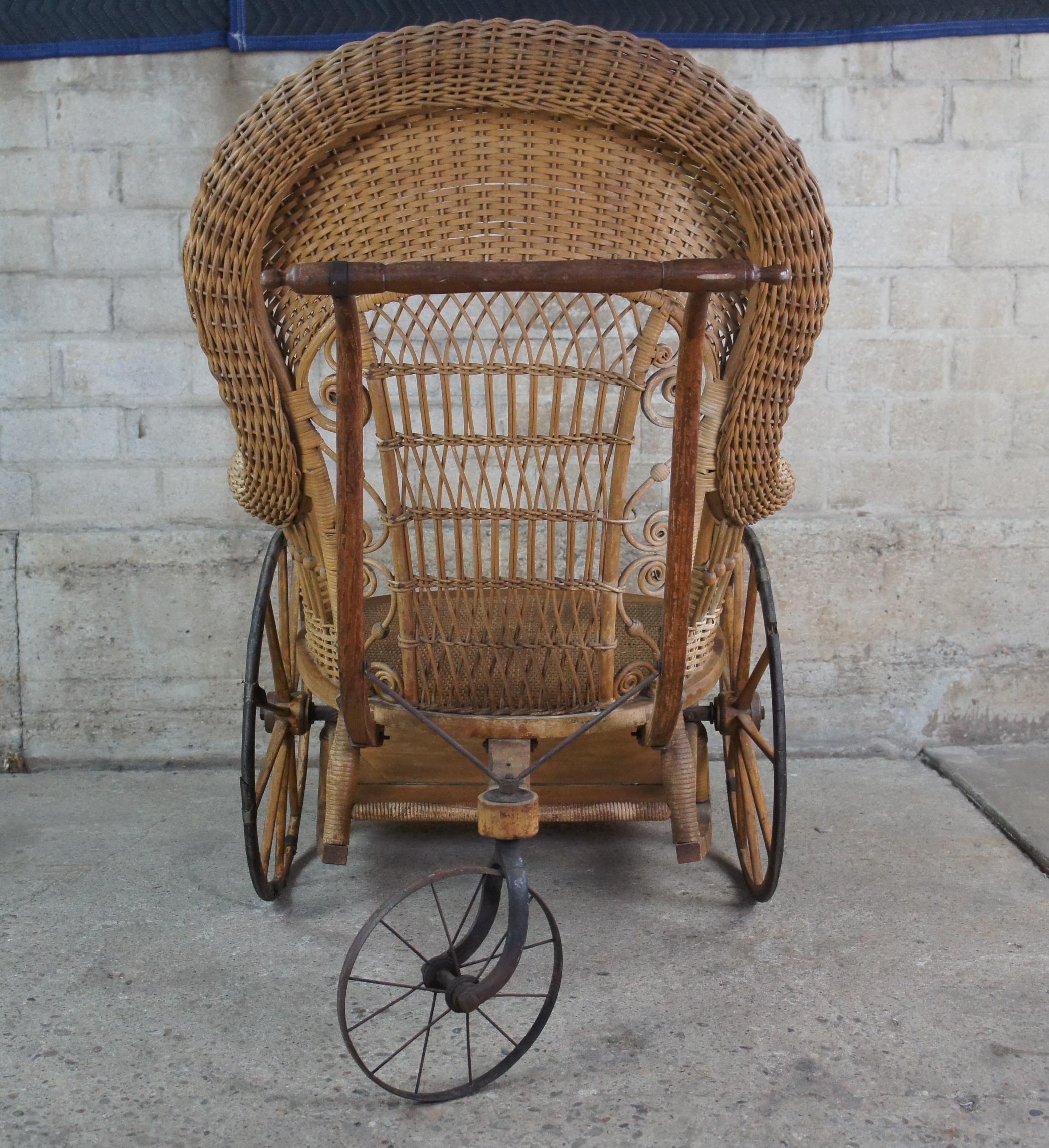 Antique American Victorian Wicker Boardwalk Wheelchair Chair Medical Carriage  3