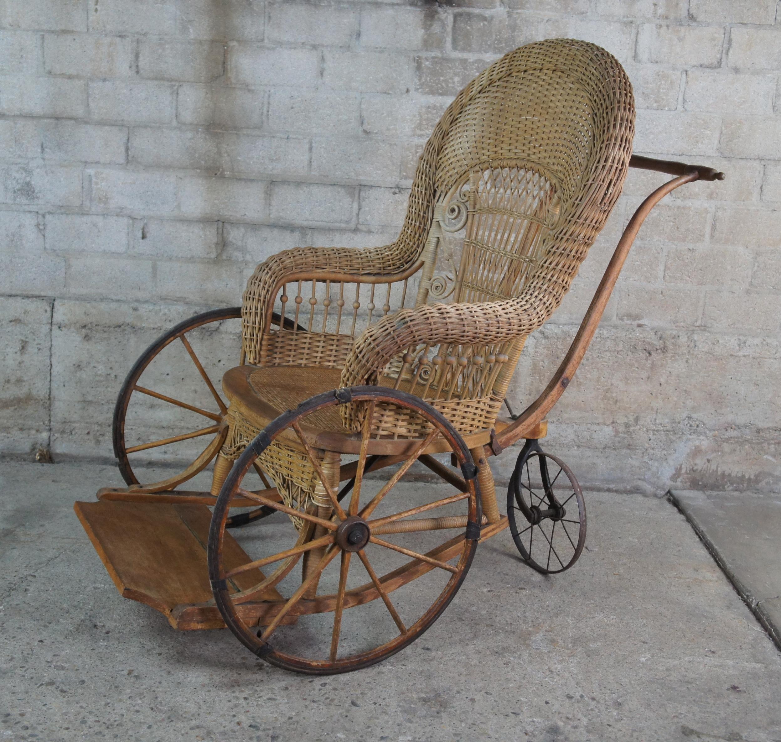 Antique American Victorian Wicker Boardwalk Wheelchair Chair Medical Carriage  4