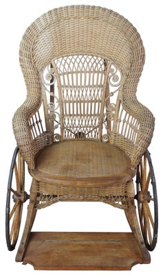 Antique American Victorian Wicker Boardwalk Wheelchair Chair Medical Carriage