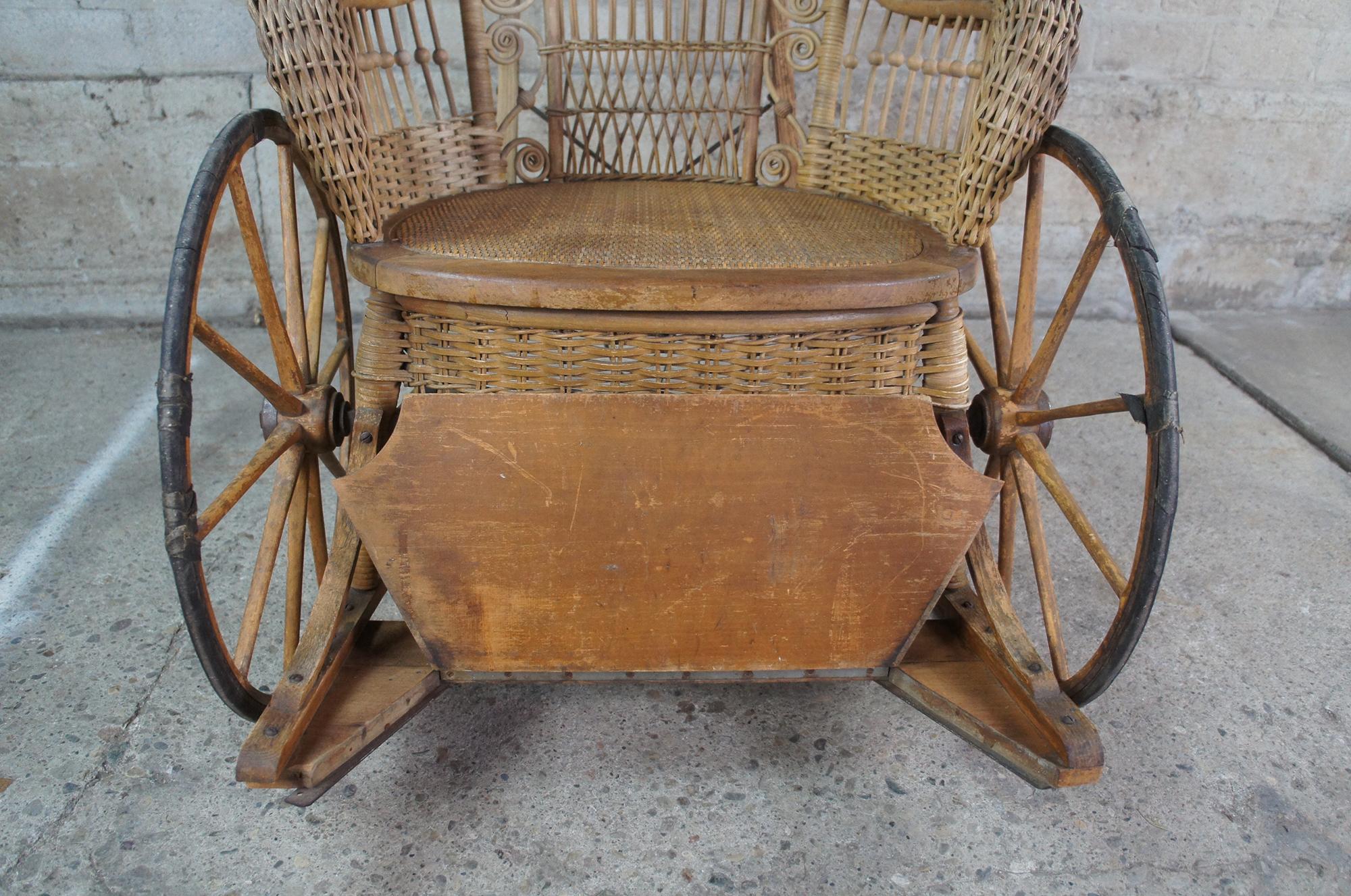 Antique American Victorian Wicker Boardwalk Wheelchair Chair Medical Carriage  1