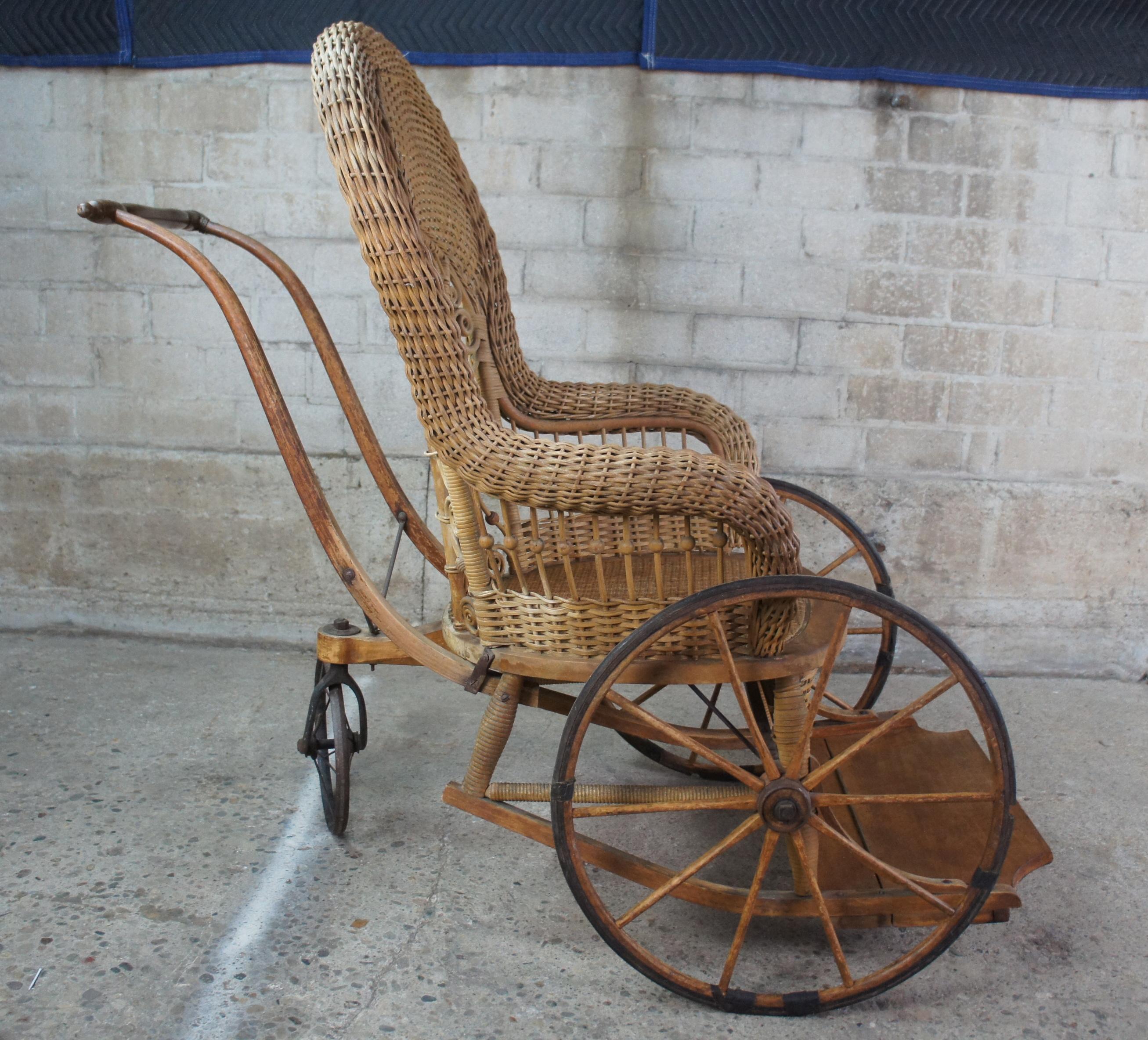 Antique American Victorian Wicker Boardwalk Wheelchair Chair Medical Carriage  2