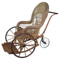 Antique American Victorian Wicker Boardwalk Wheelchair Chair Medical Carriage 