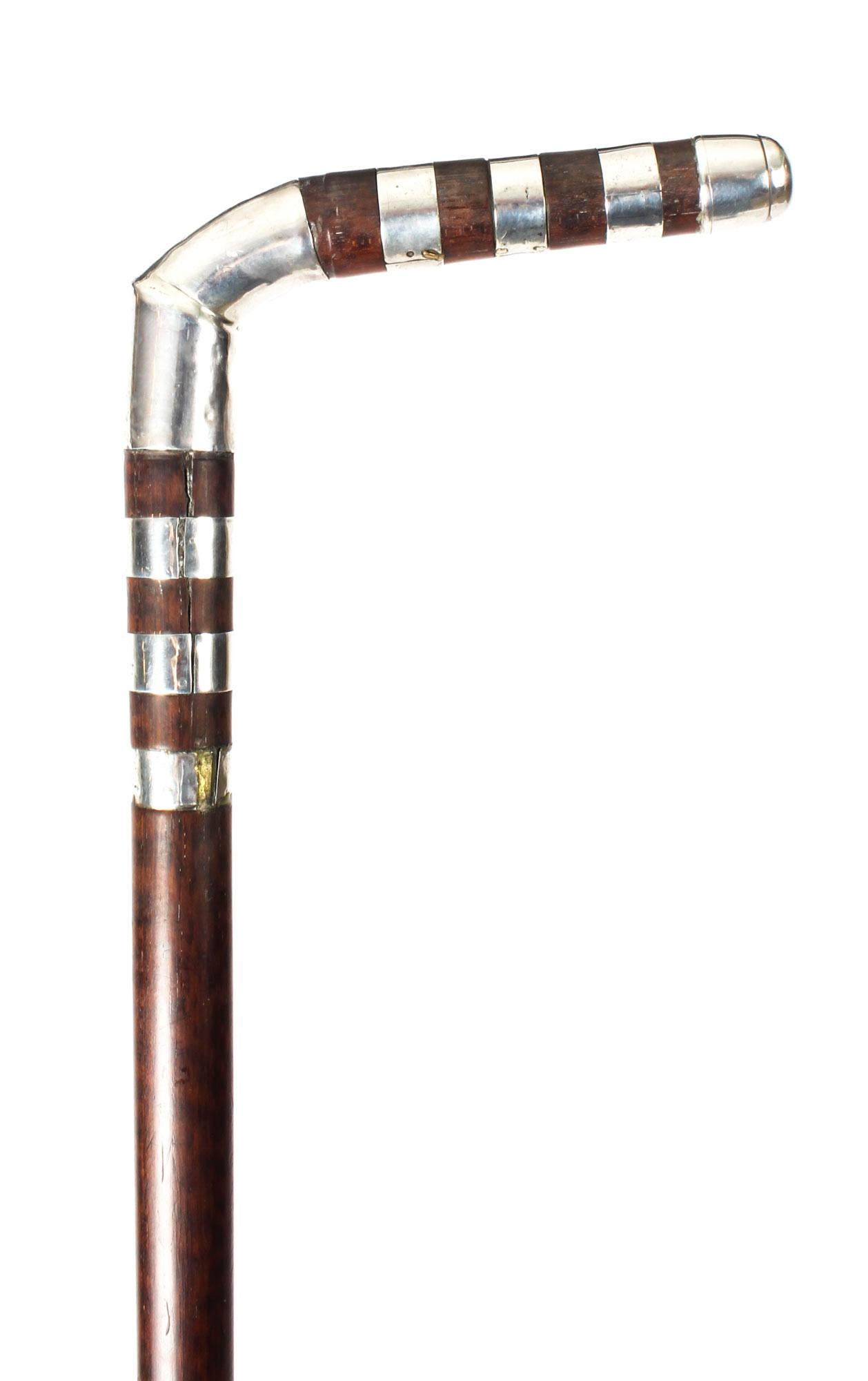 Antique American Walking Cane Stick Sterling Silver Handle, 19th Century In Good Condition In London, GB