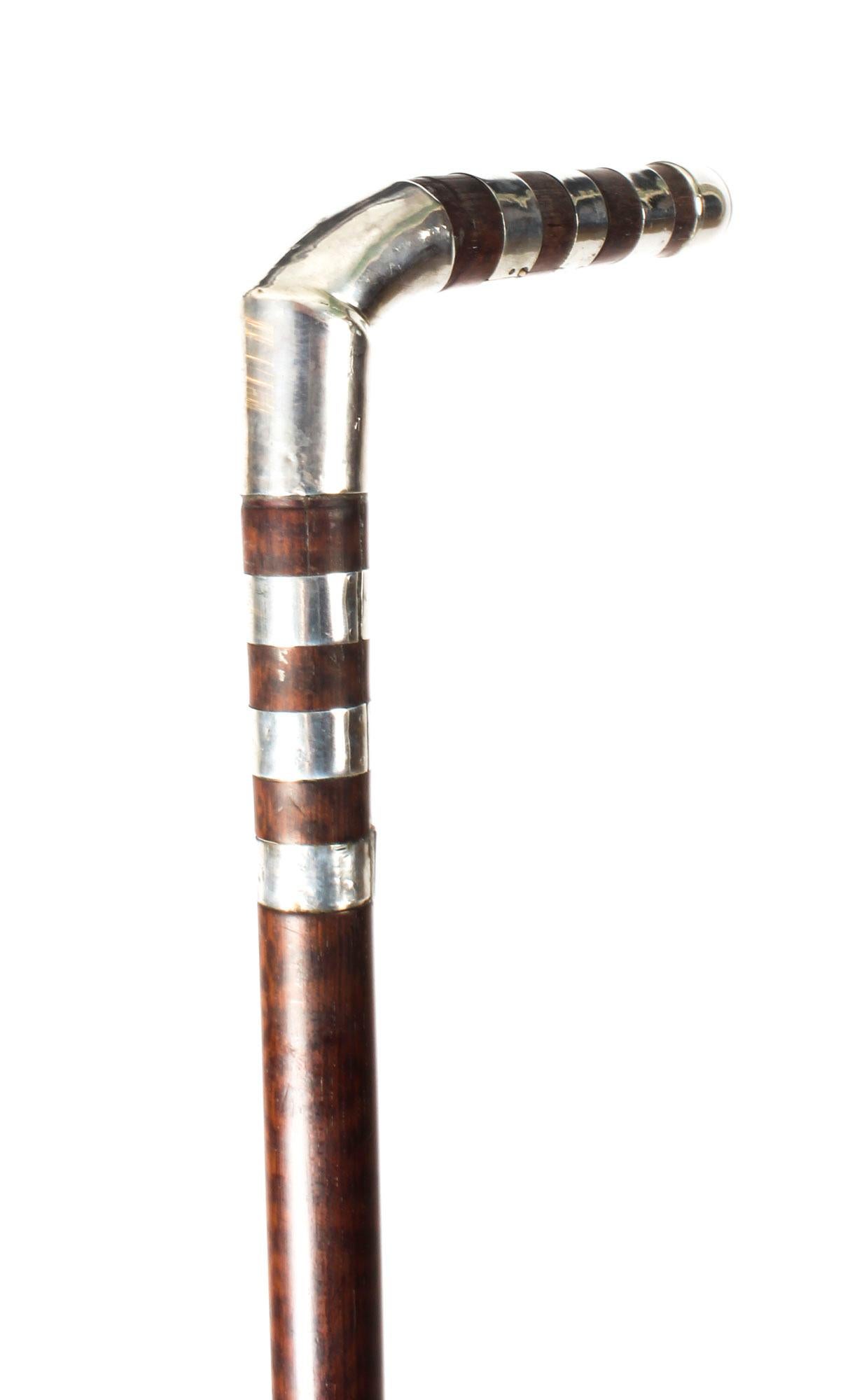 Late 19th Century Antique American Walking Cane Stick Sterling Silver Handle, 19th Century