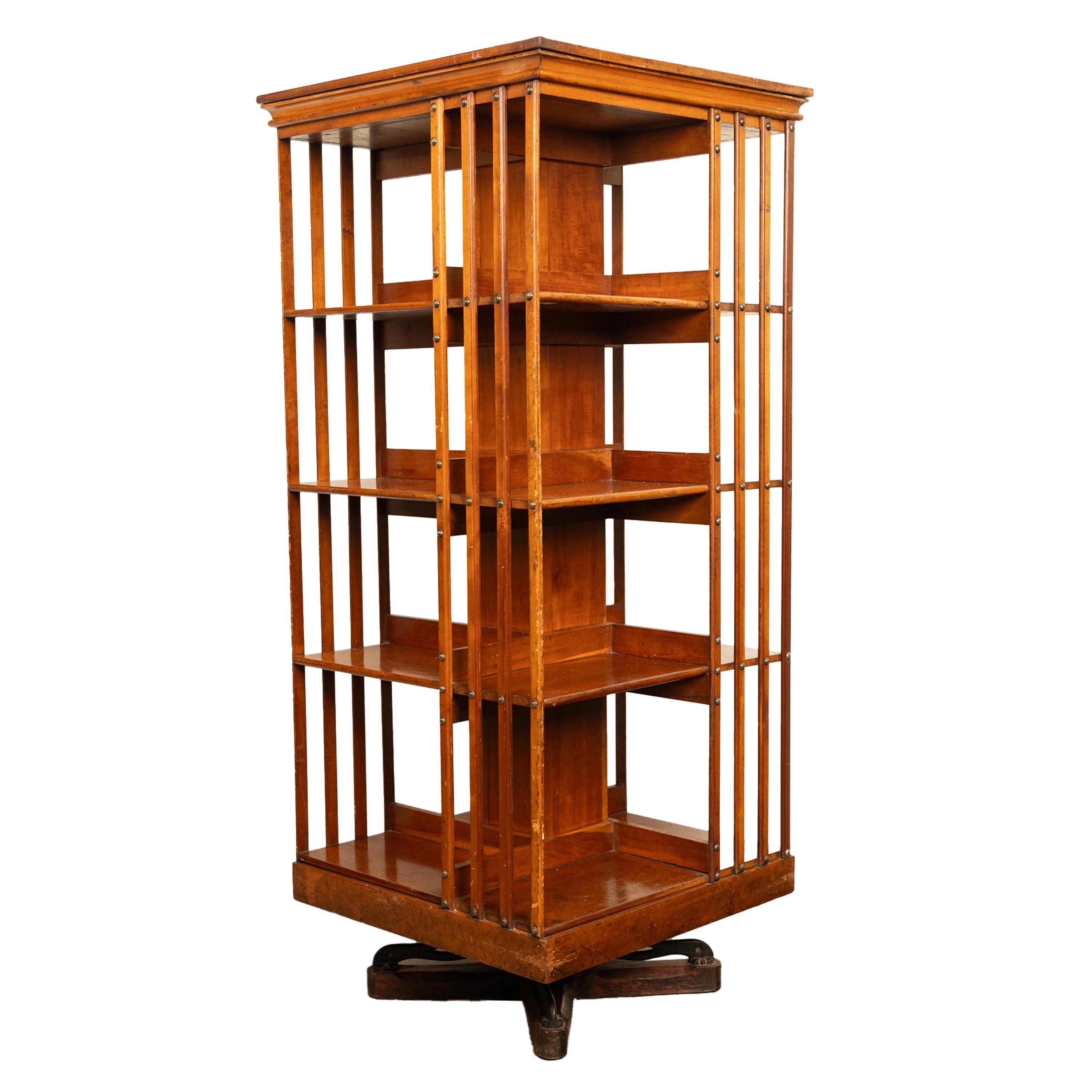 Antique American Walnut John Danner 4 Tier Revolving Bookcase Canton Ohio 1877 11
