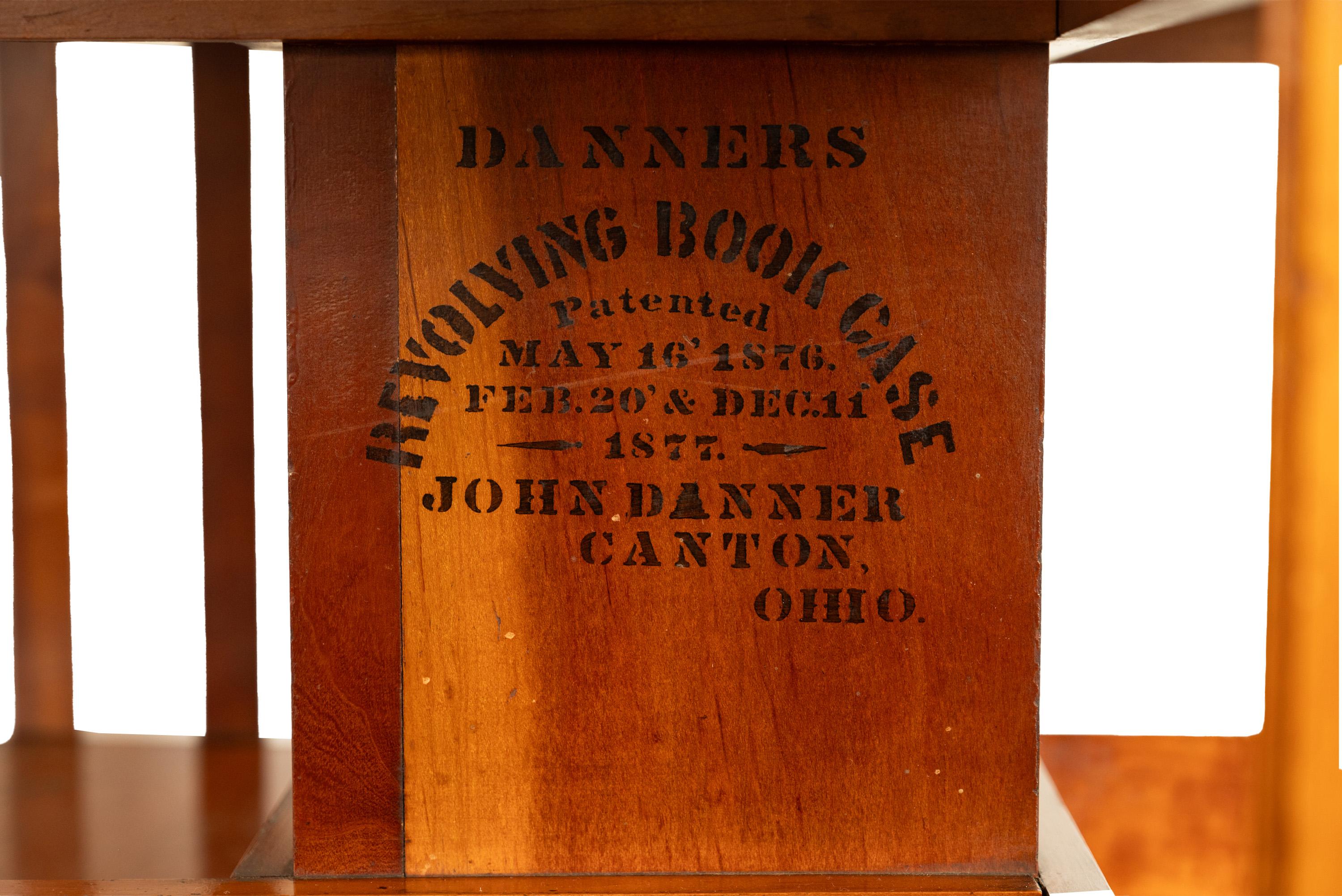 Antique American Walnut John Danner 4 Tier Revolving Bookcase Canton Ohio 1877 15