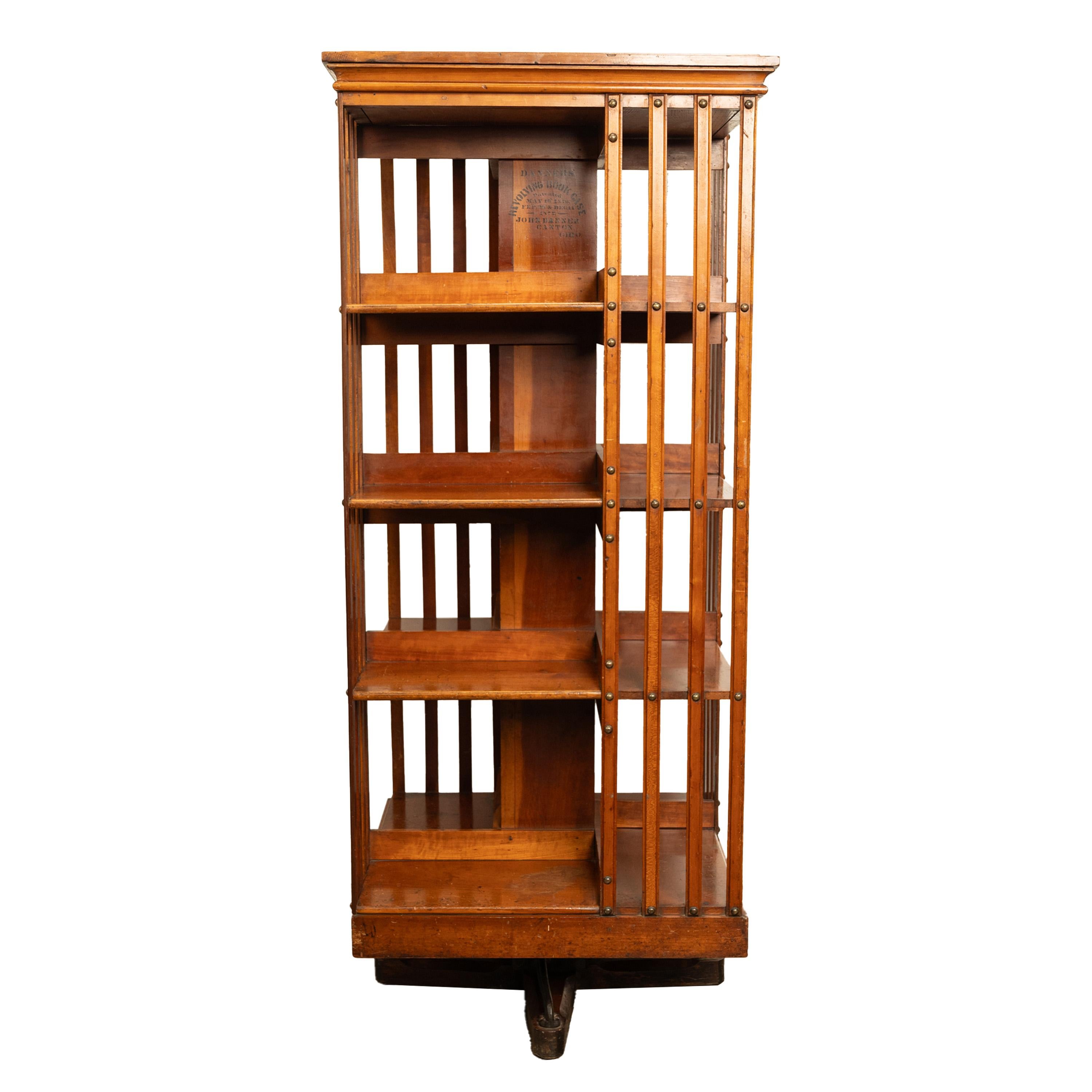 Antique American Walnut John Danner 4 Tier Revolving Bookcase Canton Ohio 1877 In Good Condition For Sale In Portland, OR