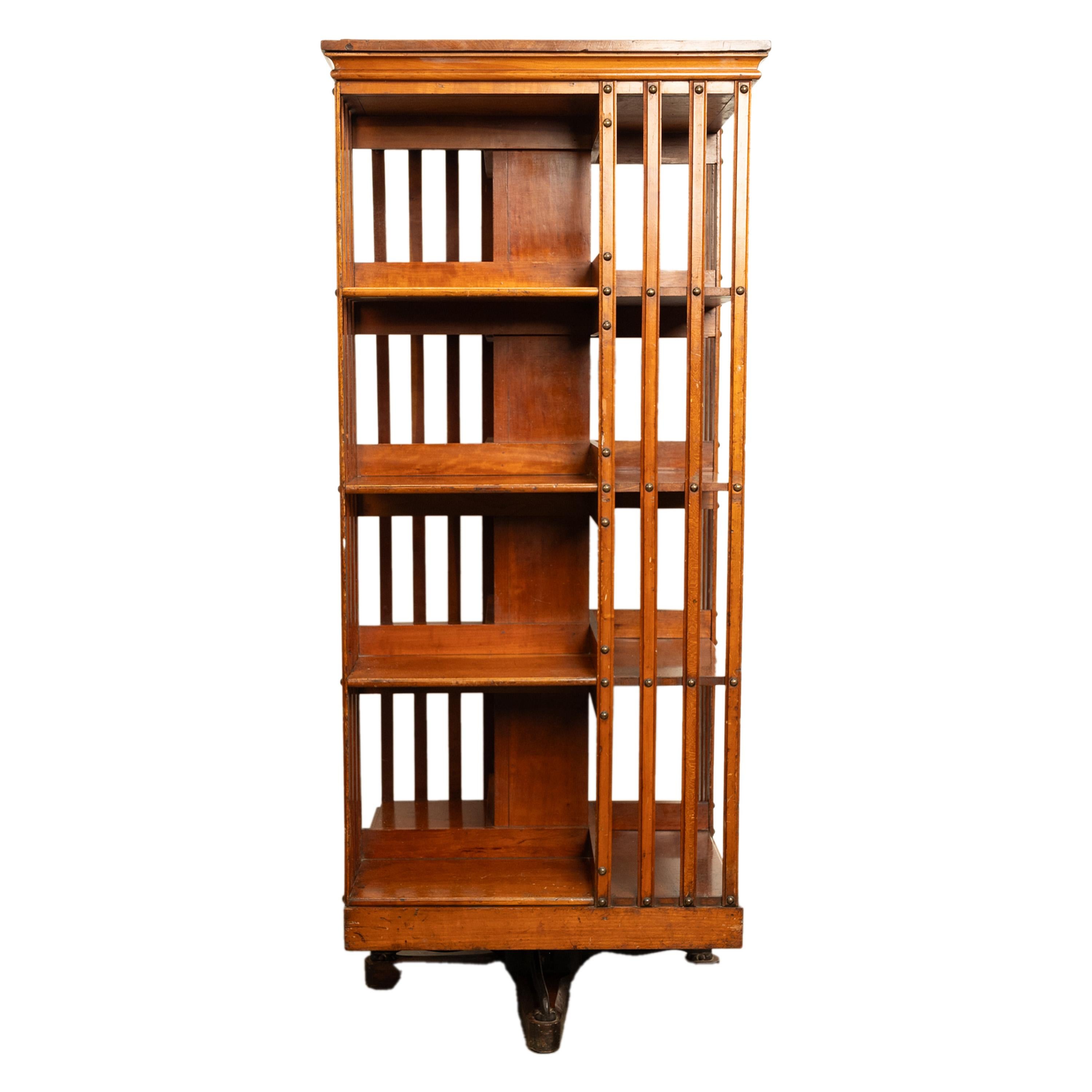 Antique American Walnut John Danner 4 Tier Revolving Bookcase Canton Ohio 1877 For Sale 4