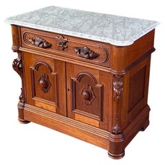 Antique American Walnut & Marble Top Cabinet