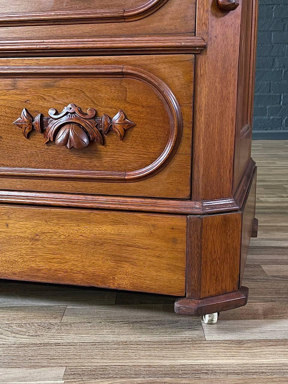 Antique American Walnut Marble Top Chest with Four Drawers 4