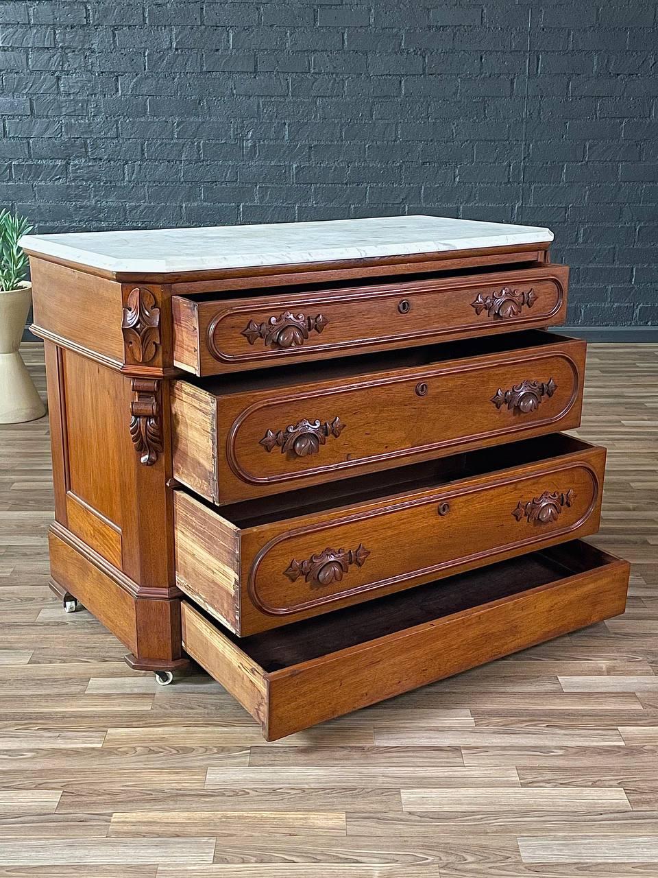 Other Antique American Walnut Marble Top Chest with Four Drawers