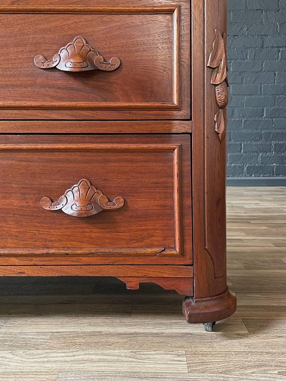 Antique American Walnut & Marble Top Dresser with Three Drawers 5