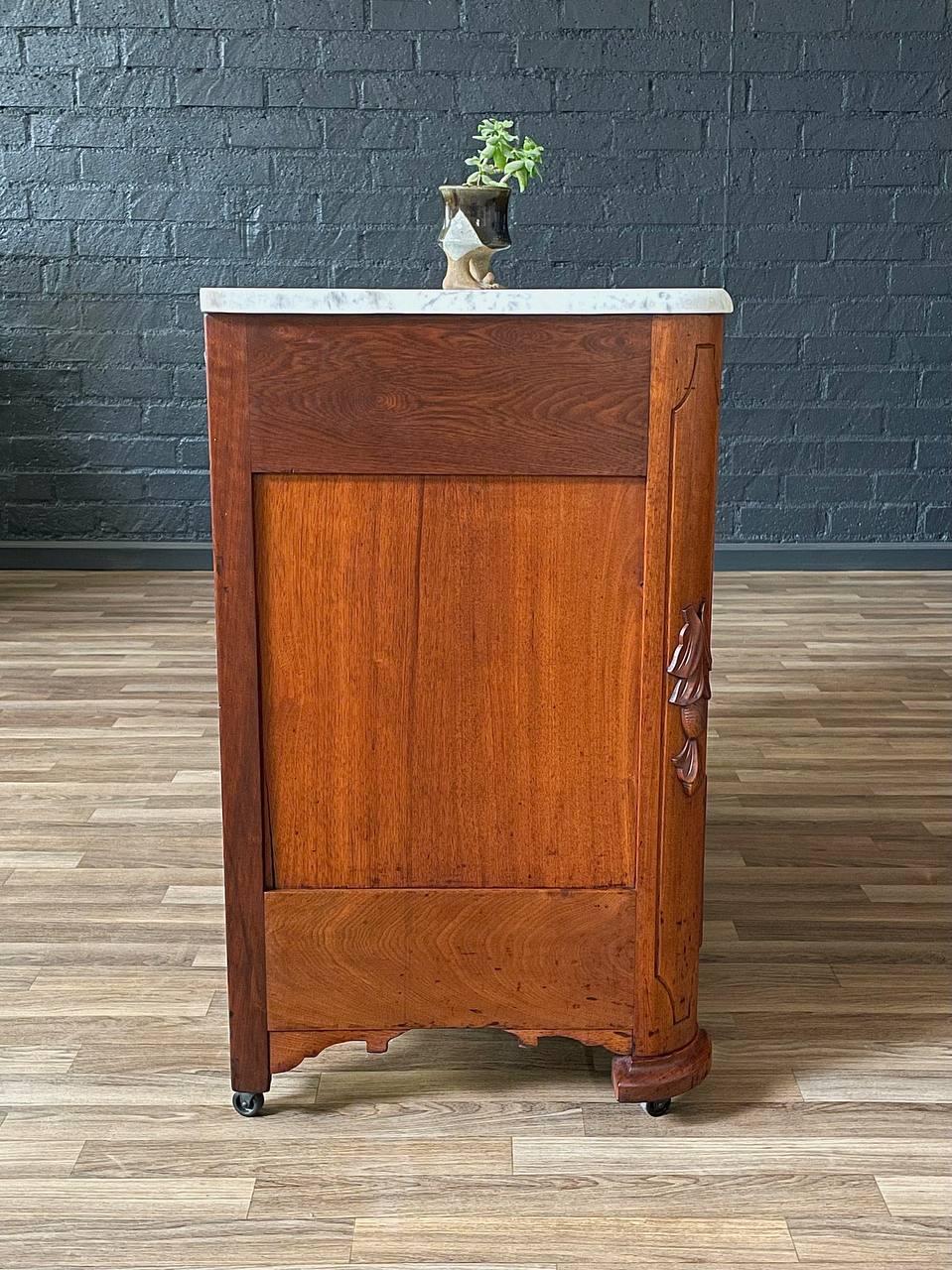 Antique American Walnut & Marble Top Dresser with Three Drawers 1
