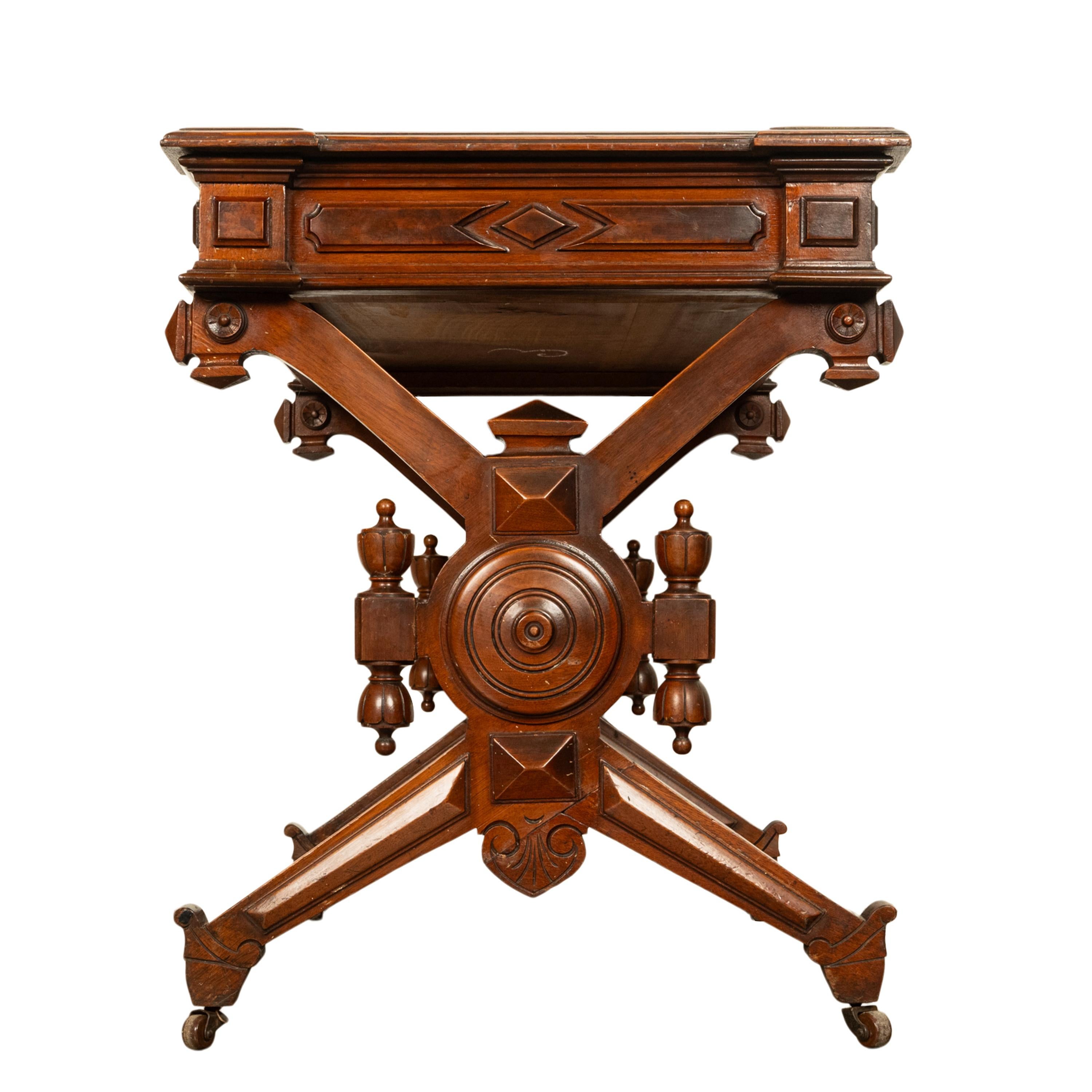 Antique American Walnut Renaissance Revival Aesthetic Movement Desk Table 1875 For Sale 6