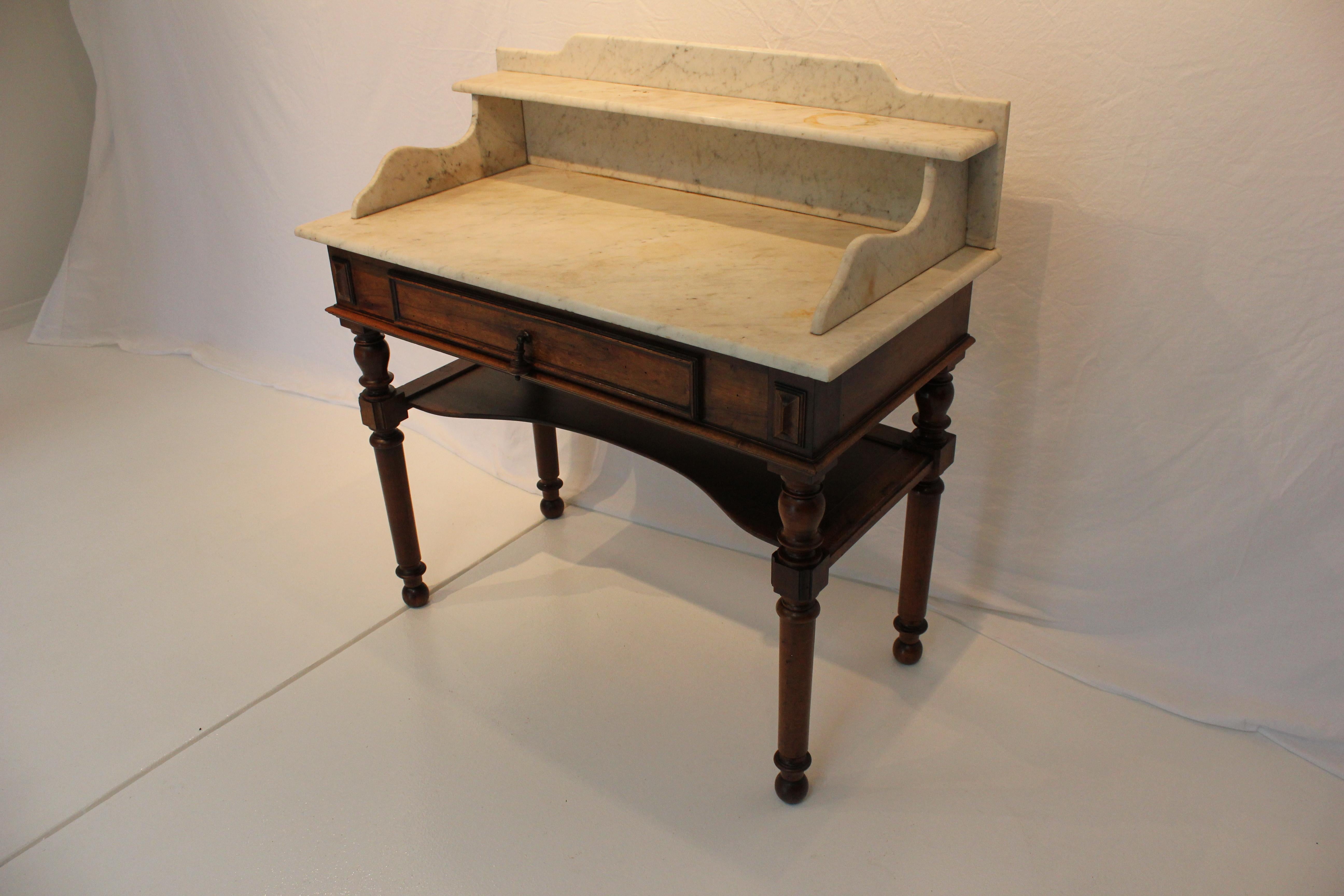 Antique American Walnut & White Marble Top Wash Stand Late 19th Century For Sale 4