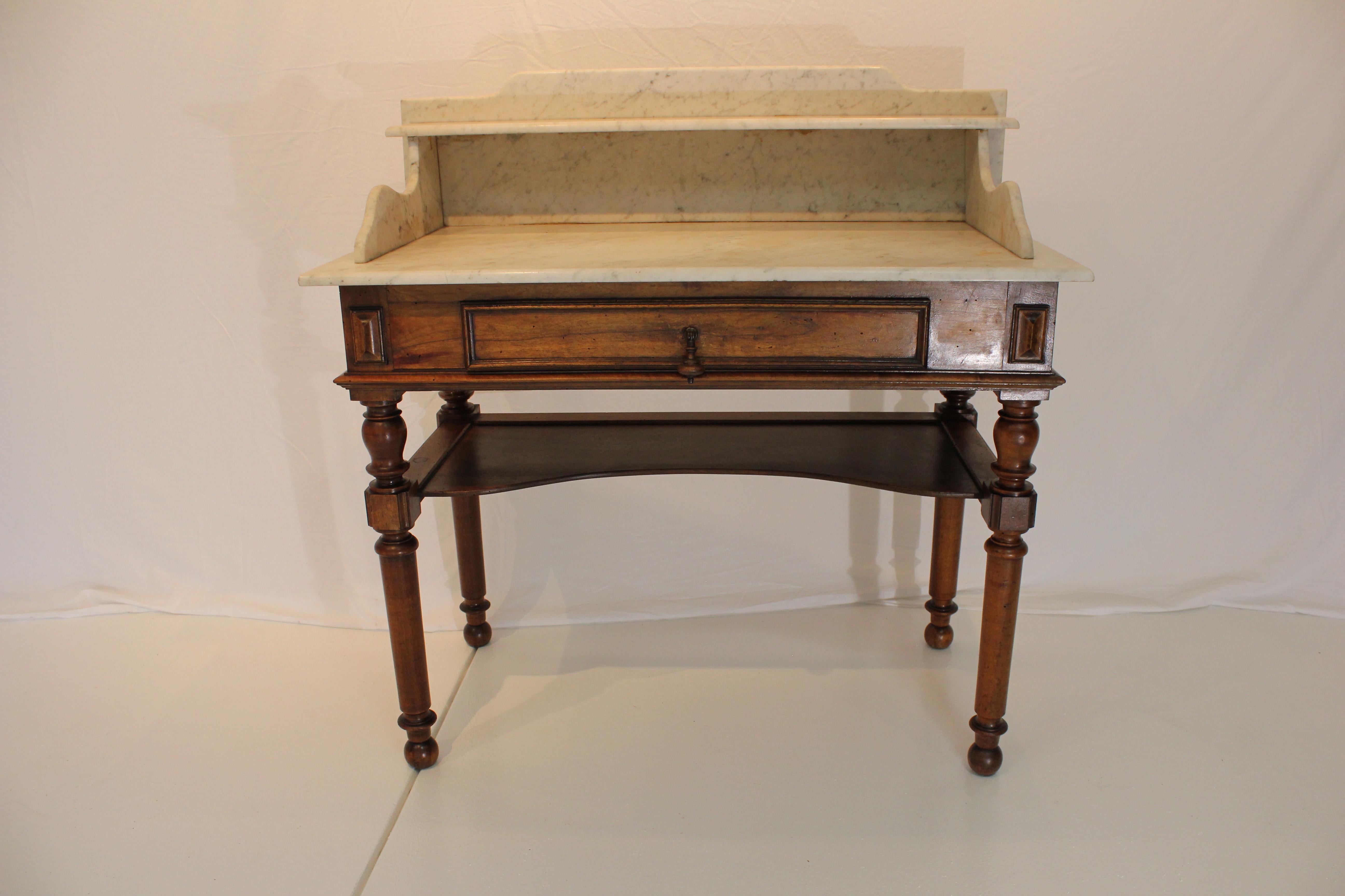 Antique American Walnut & White Marble Top Wash Stand Late 19th Century For Sale 7