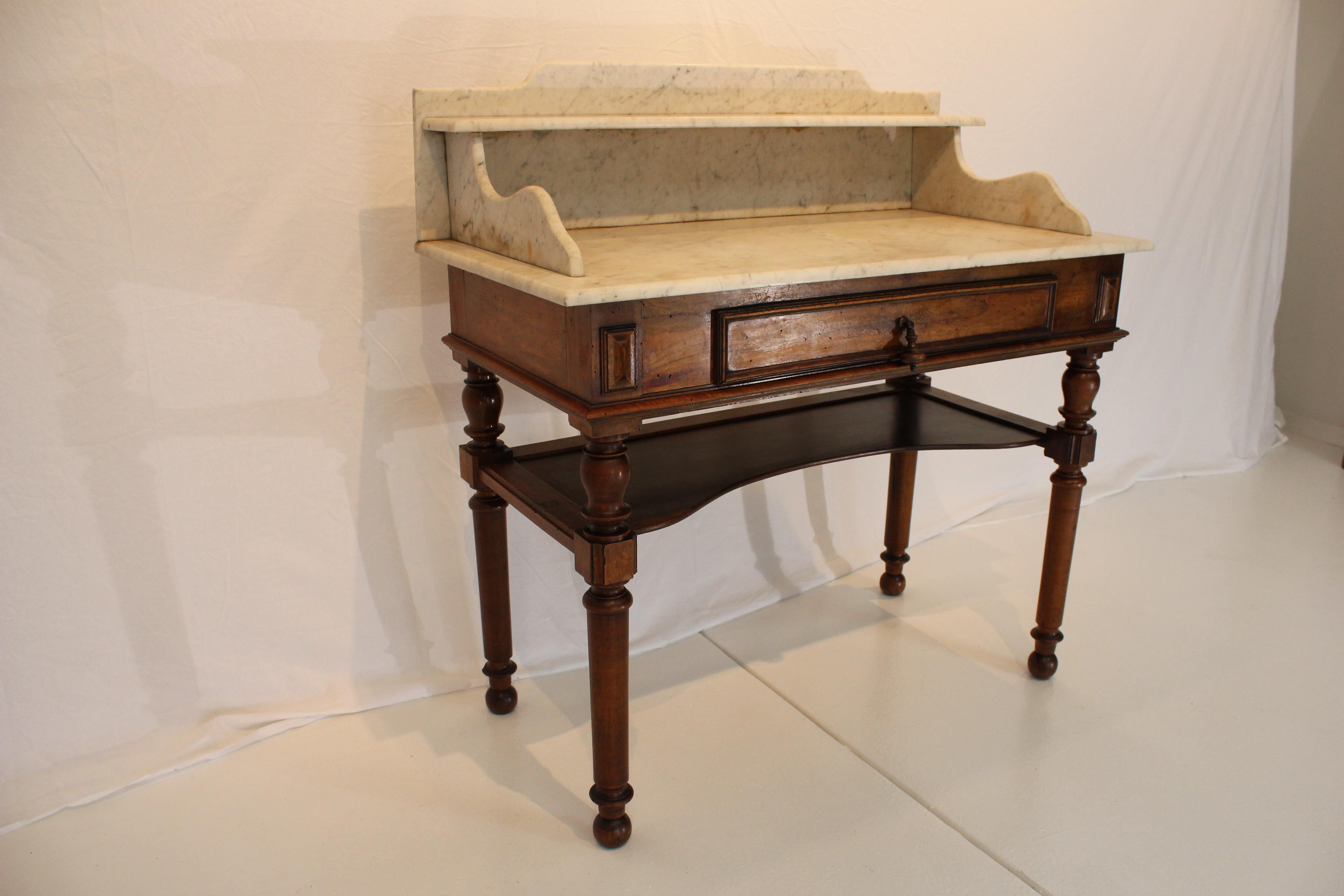 Antique American Walnut & White Marble Top Wash Stand Late 19th Century For Sale 8