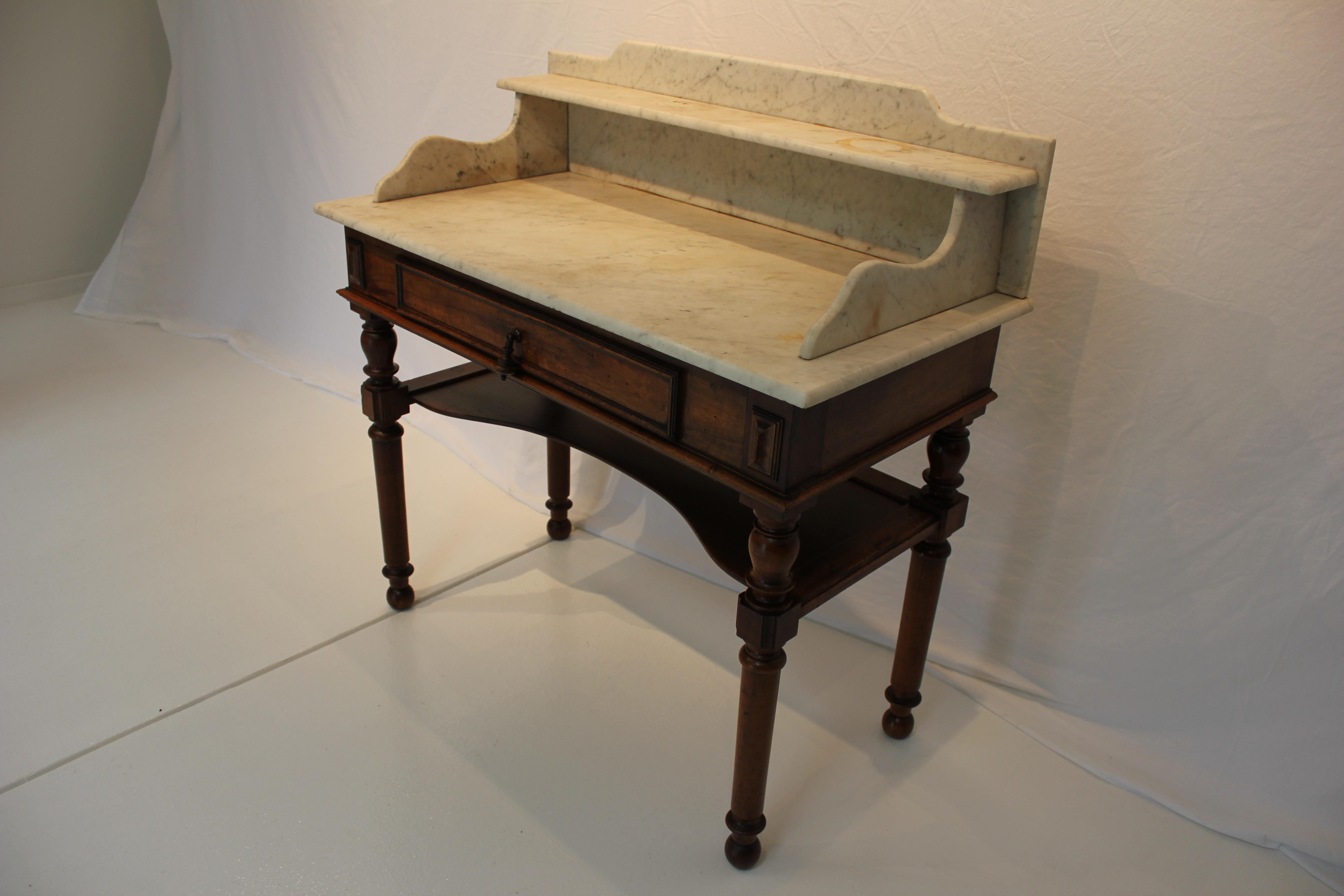 Brass Antique American Walnut & White Marble Top Wash Stand Late 19th Century For Sale