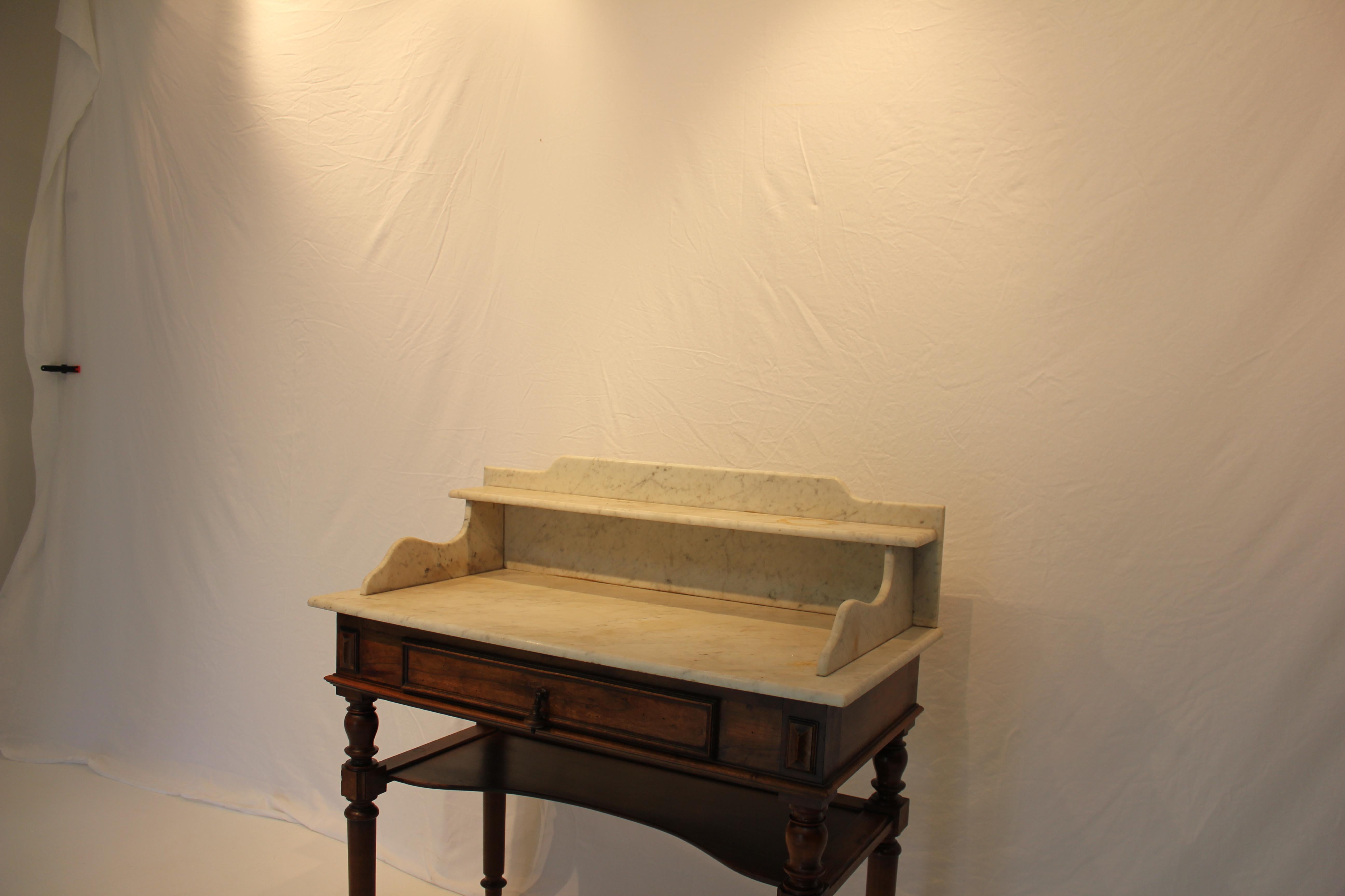 Antique American Walnut & White Marble Top Wash Stand Late 19th Century For Sale 3