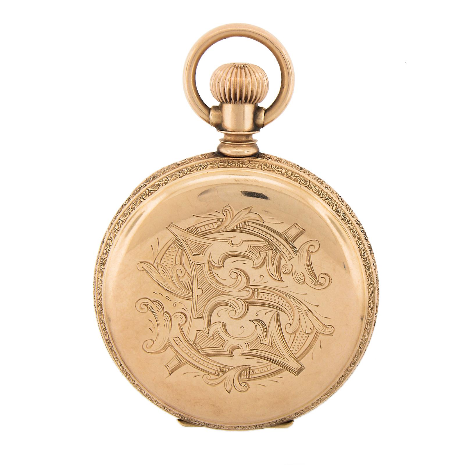 Relojero: American Waltham Watch Co.
Movimiento: Waltham - Model 1873 - 11 joyas - Fabricado en EE.UU.
Tamaño del movimiento: 8s
Número de serie del movimiento: 2464351
Grado: Real
Material de la caja: Oro macizo de 14 quilates
Tipo de funda:
