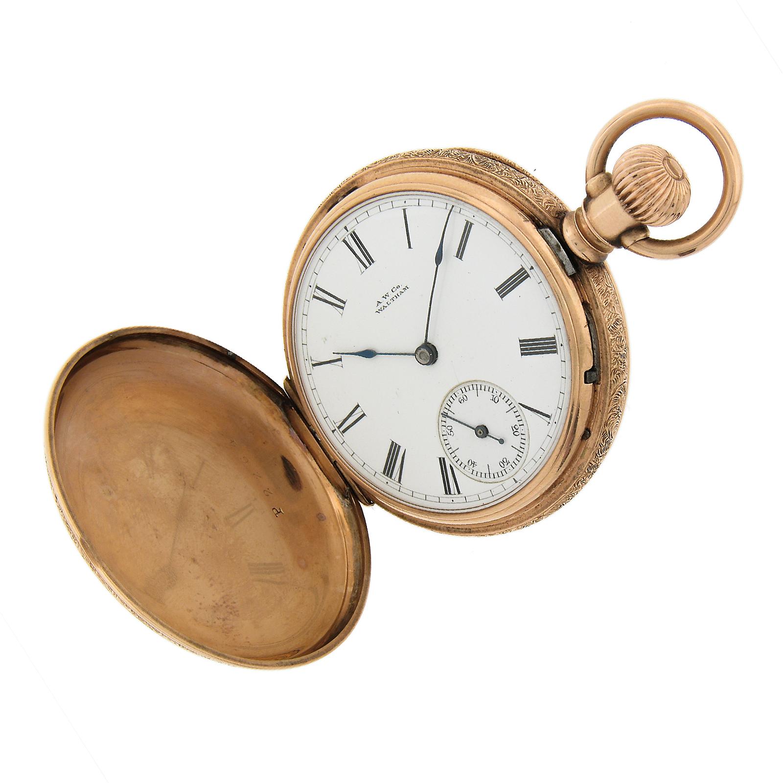 Antiguo reloj de bolsillo americano Waltham Royal Grade 11j 8s 14k Gold Full Hunter Ca en venta 3