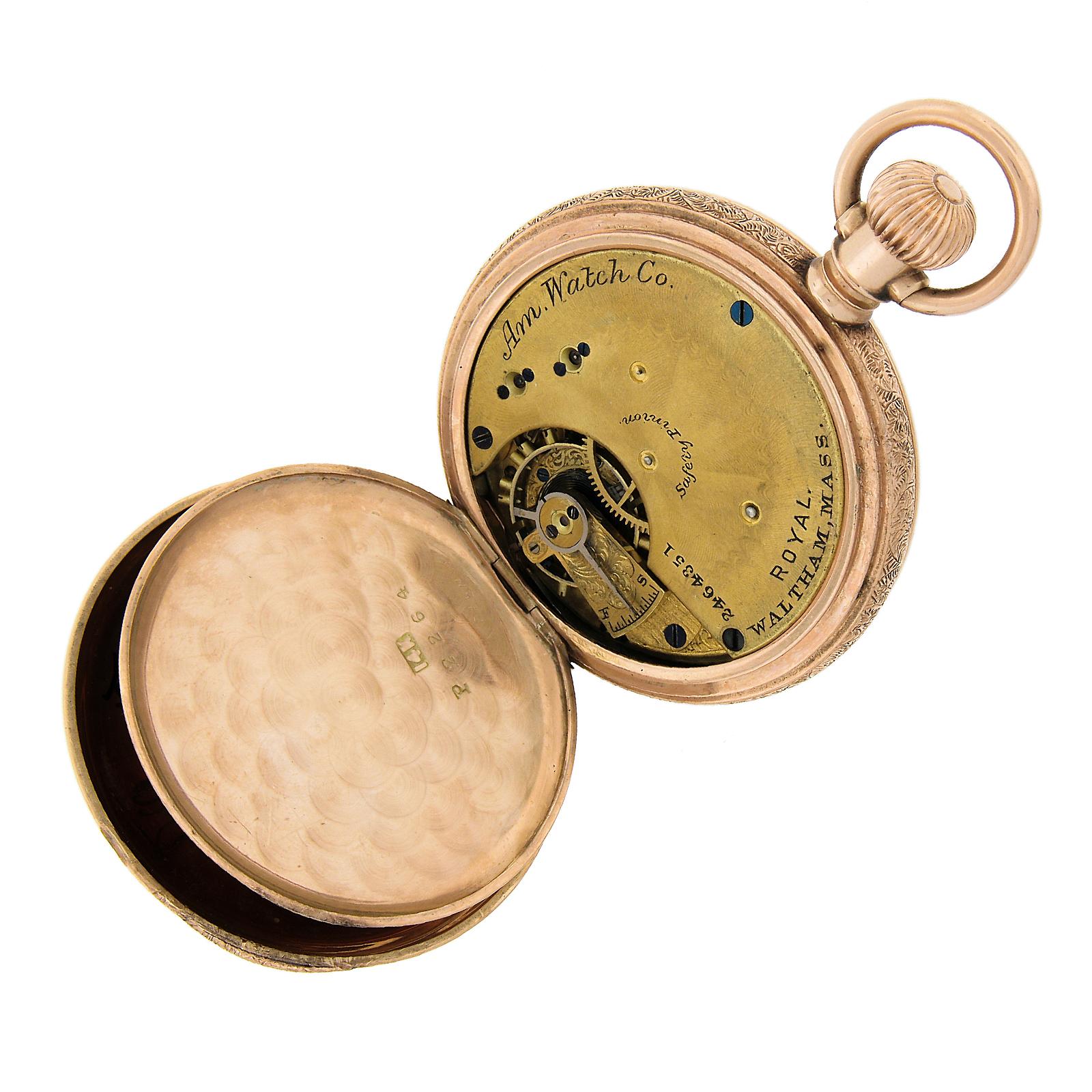 Antiguo reloj de bolsillo americano Waltham Royal Grade 11j 8s 14k Gold Full Hunter Ca en venta 4