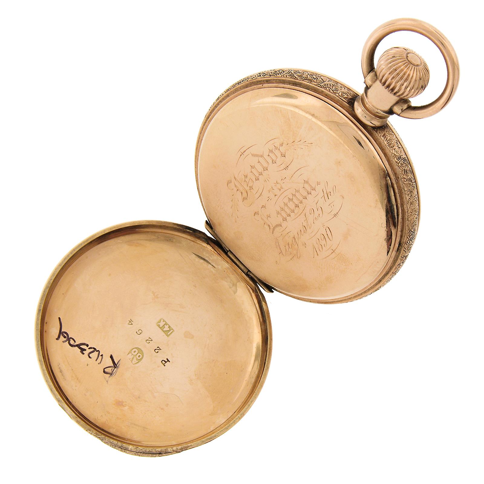 Antiguo reloj de bolsillo americano Waltham Royal Grade 11j 8s 14k Gold Full Hunter Ca en venta 5
