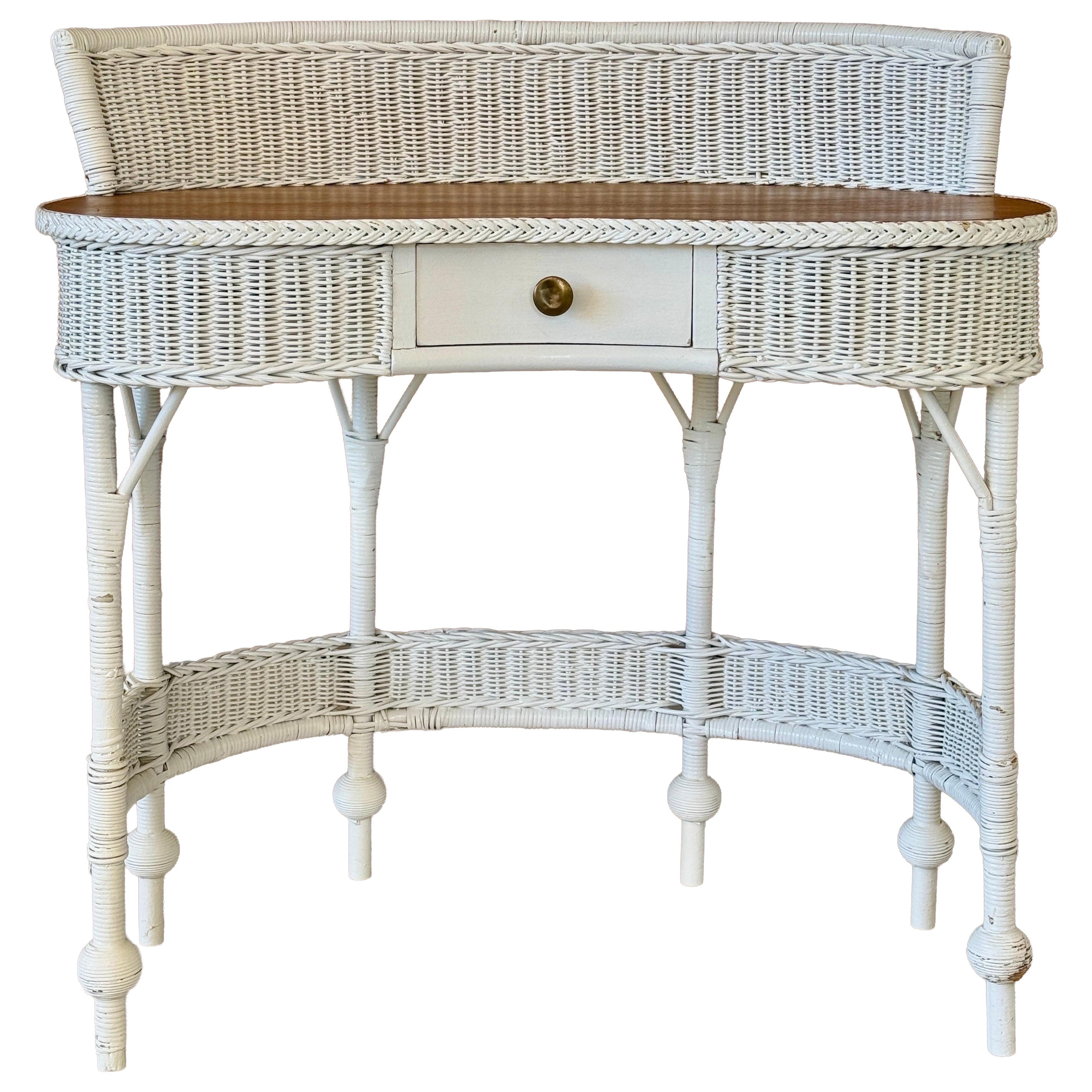 Antique American Wicker & Loom Vanity Desk With Matching Chair
