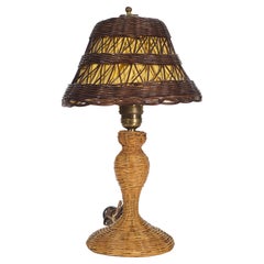 Antique American Wicker Rattan Arts & Crafts Table Lamp, 1918-1920