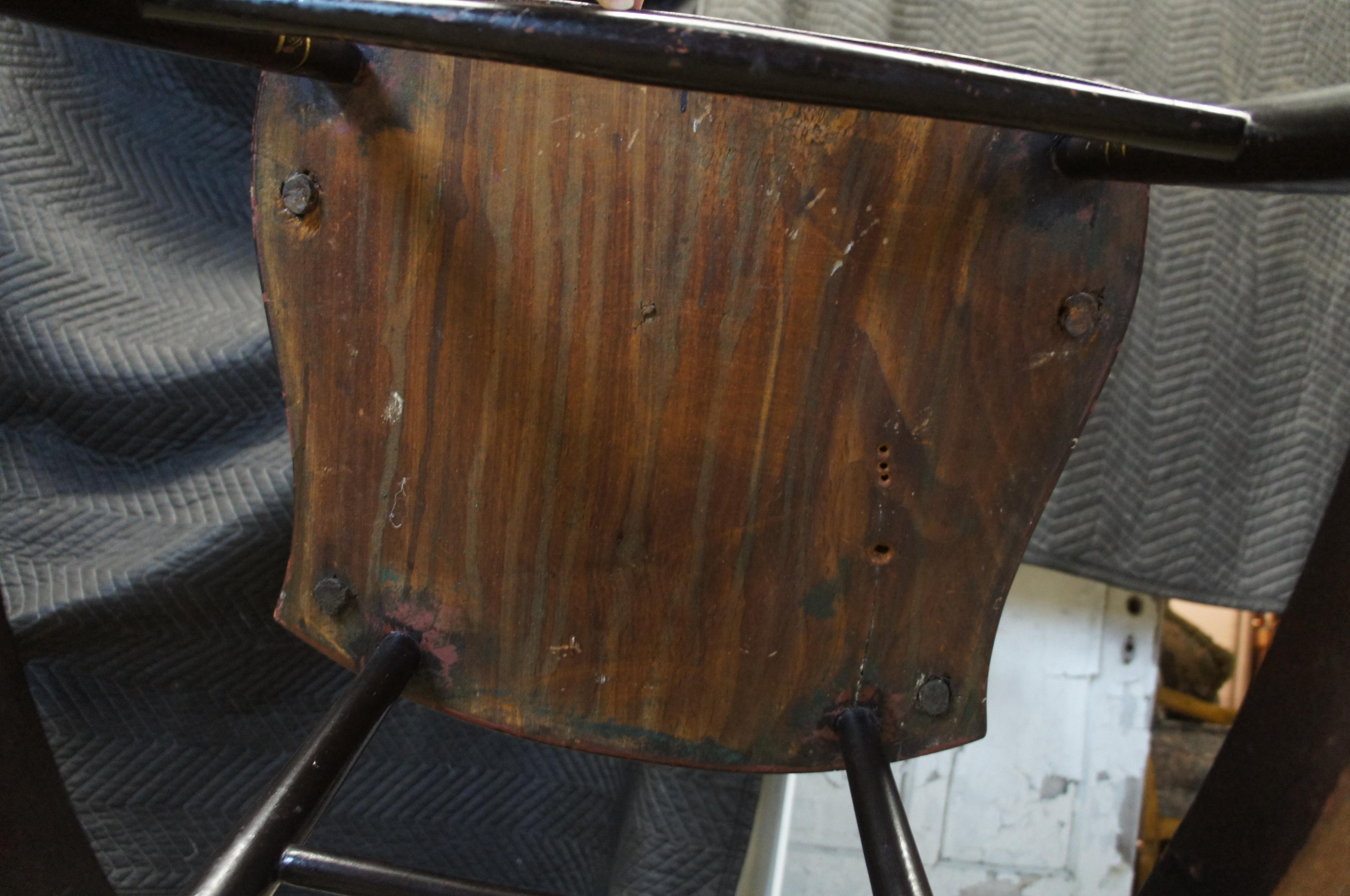 Antique American Windsor Folk Art Painted Stencil Back Boston Rocking Arm Chair 4