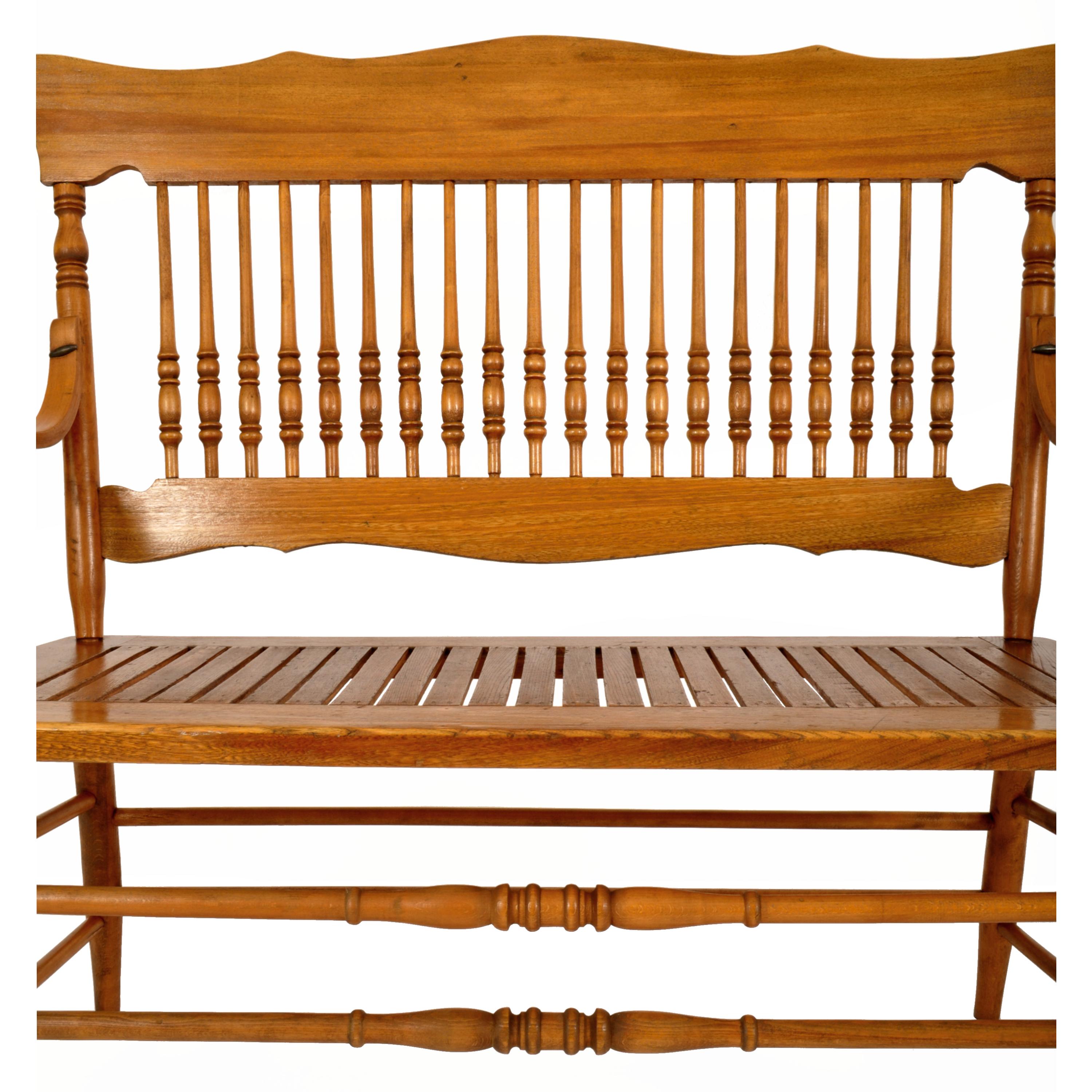 American Colonial Antique American Windsor Maple Spindle Back Colonial Deacons Bench Loveseat 1880