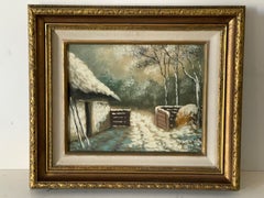 1920s Antique American Winter Landscape Painting, Oil on Canvas