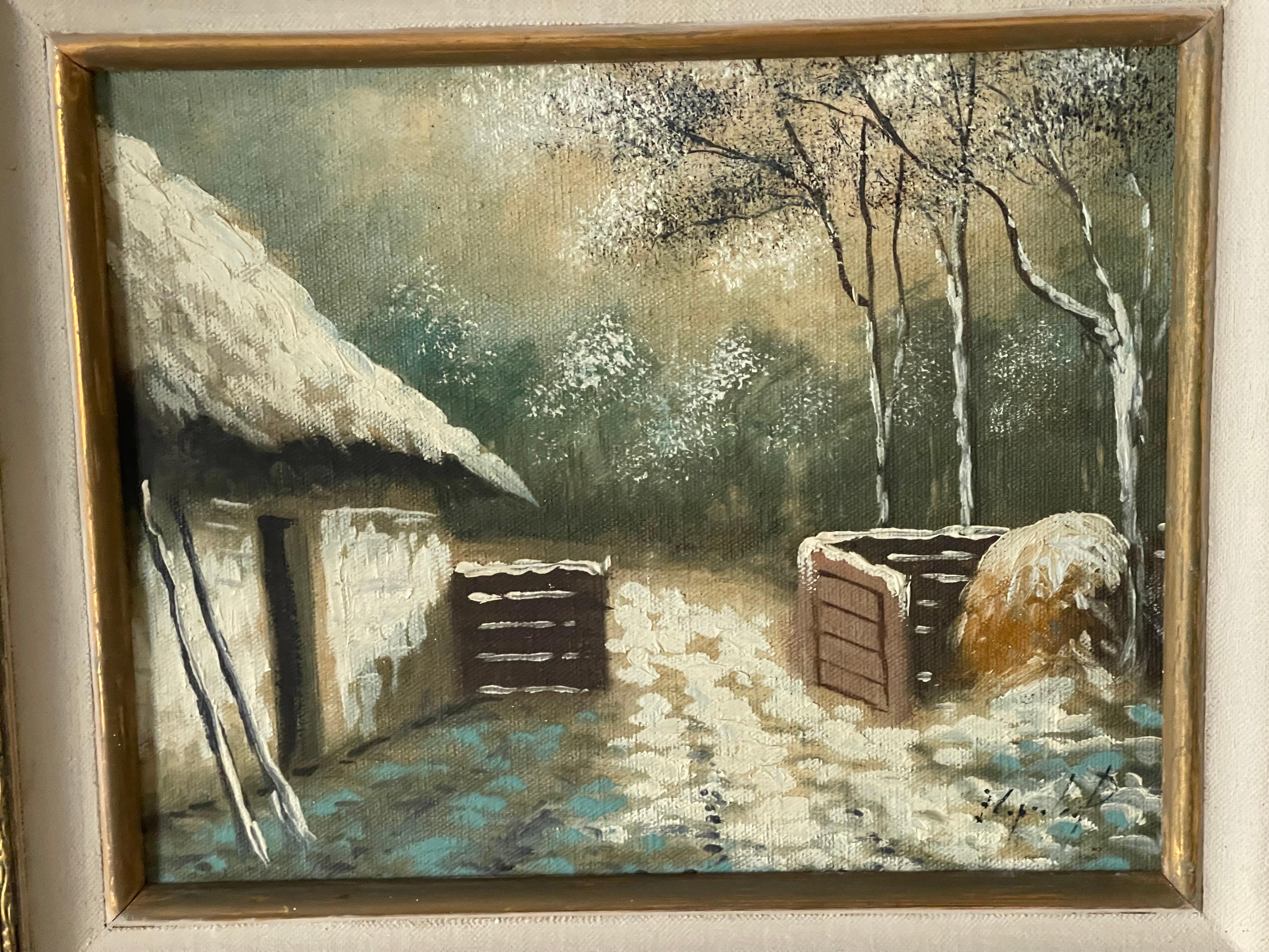 Américain Lanscape d'hiver américain ancien signé et encadré en vente