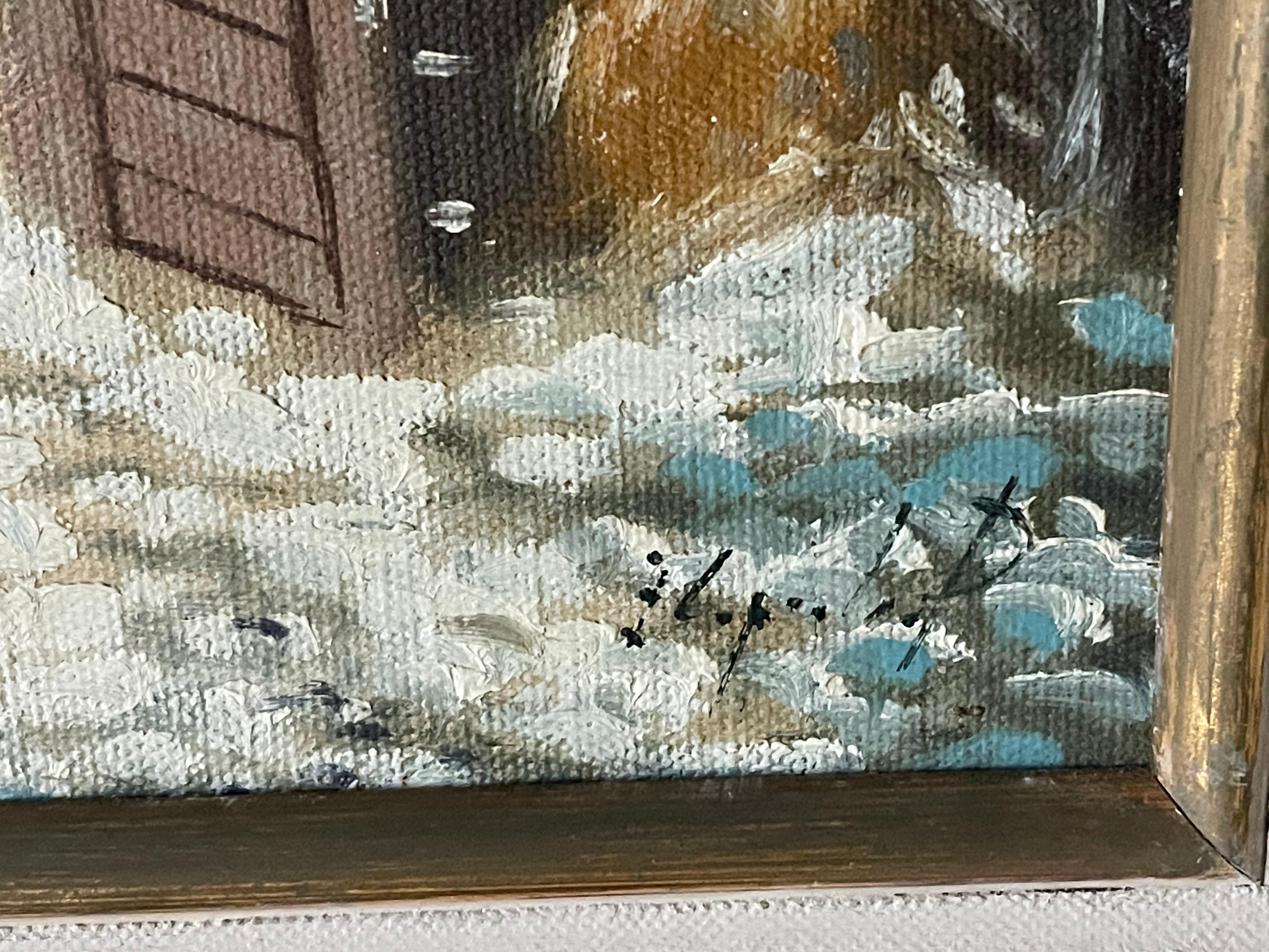 Lanscape d'hiver américain ancien signé et encadré Bon état - En vente à Boca Raton, FL