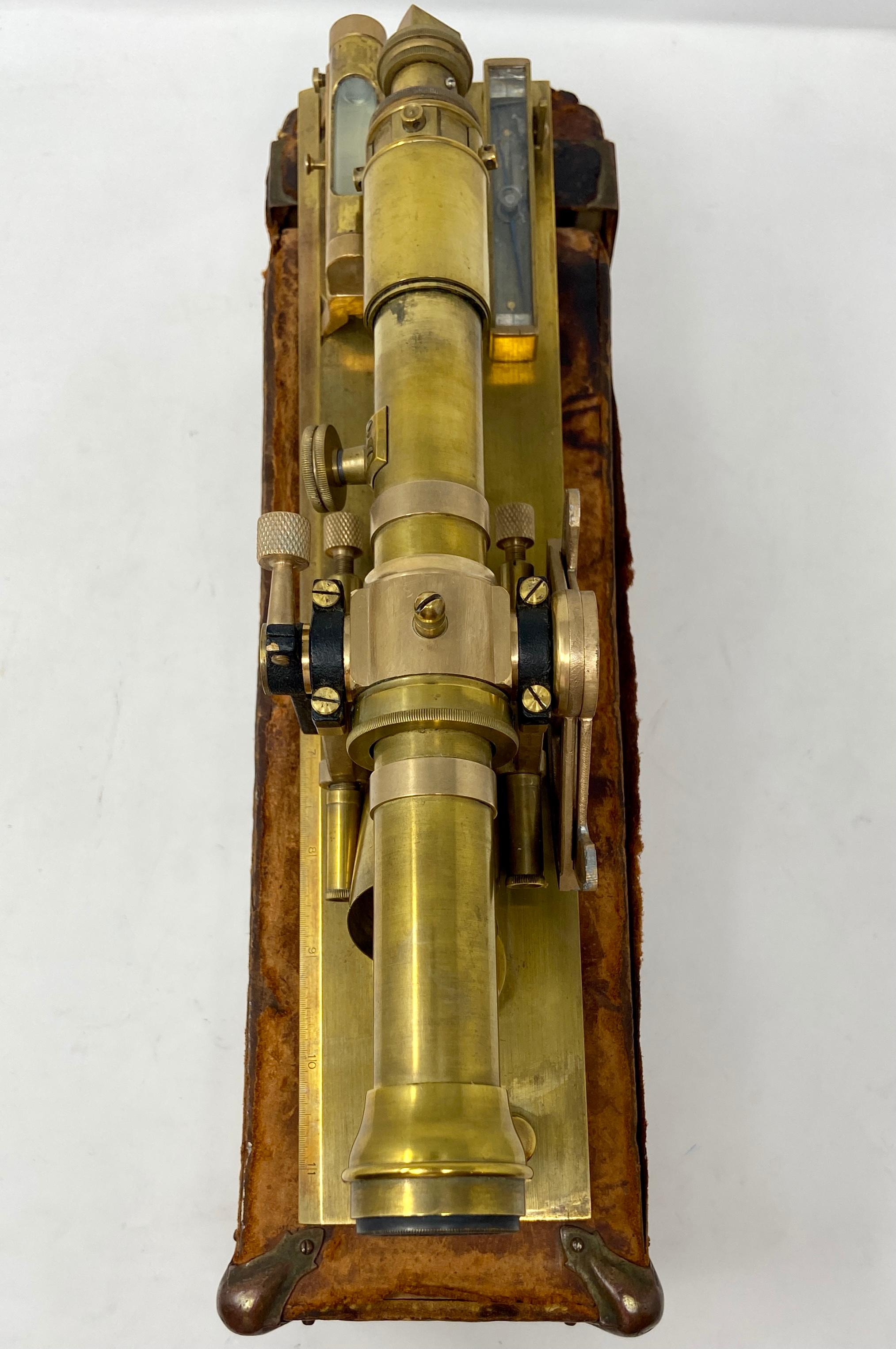 Antique American WLE Gurley Brass Expedition Alidade with Leather Case, Ca 1917 In Good Condition In New Orleans, LA