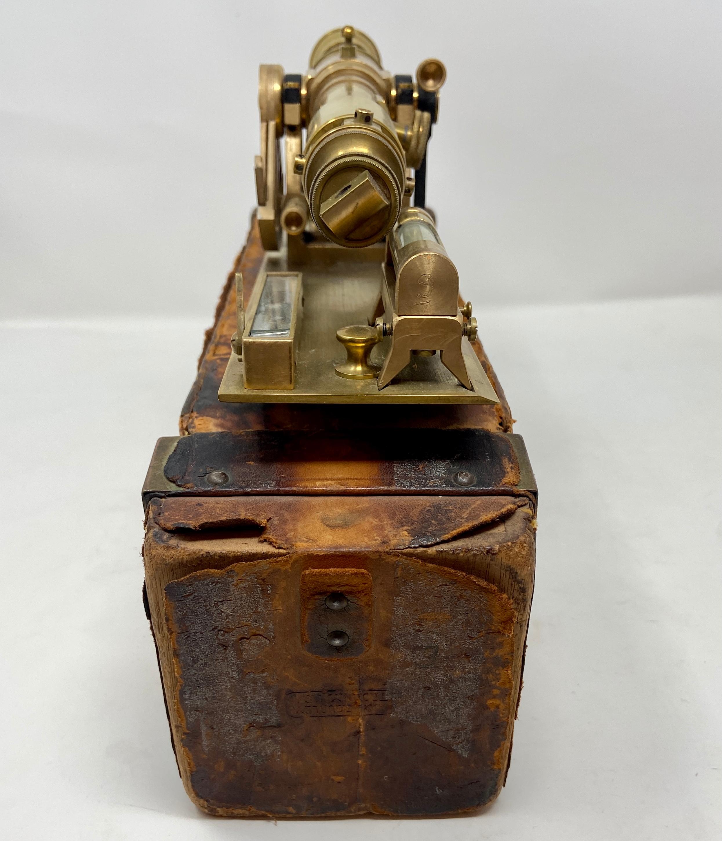 20th Century Antique American WLE Gurley Brass Expedition Alidade with Leather Case, Ca 1917