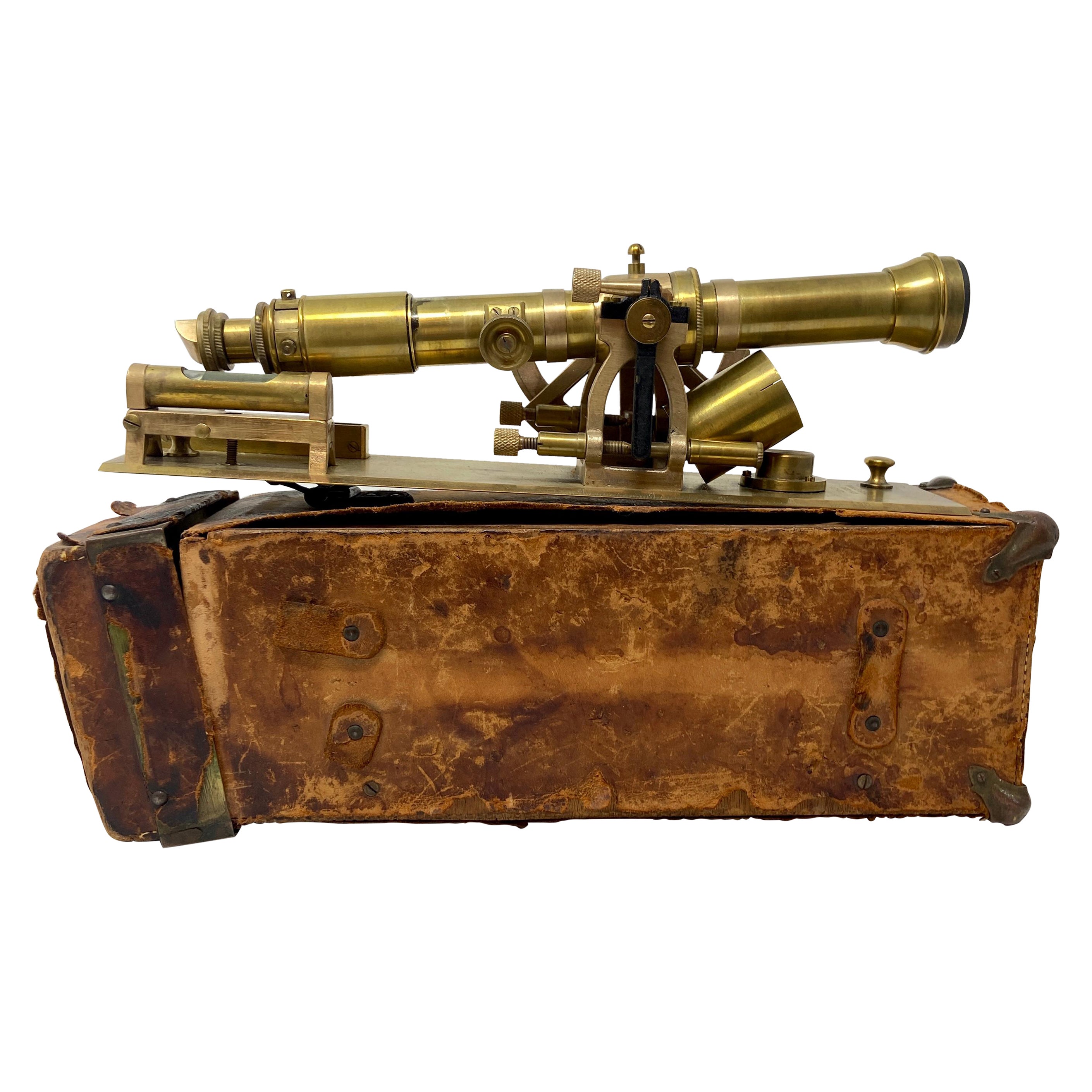 Antique American WLE Gurley Brass Expedition Alidade with Leather Case, Ca 1917