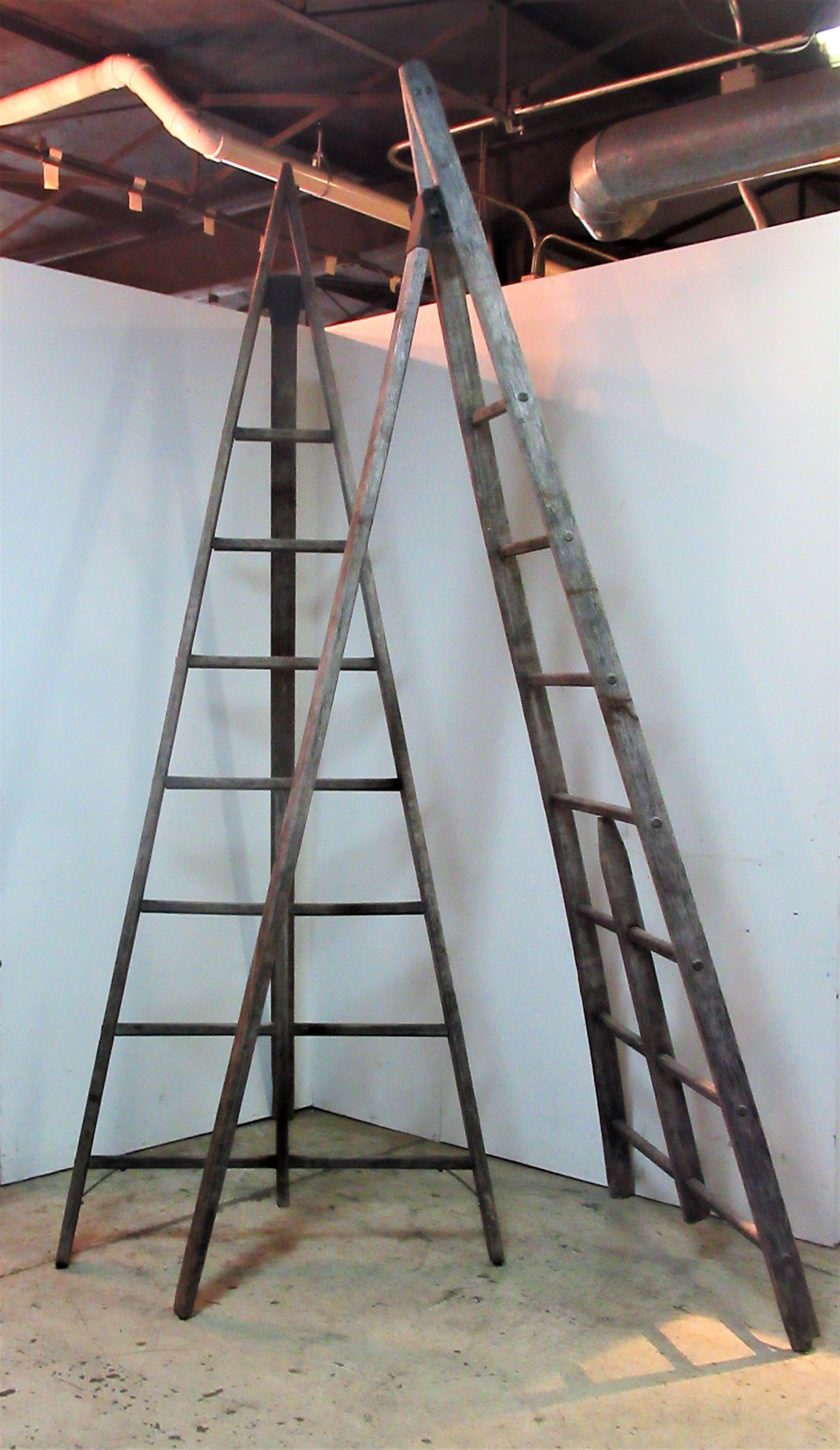 Antique American Wood and Iron A-Frame Peak Top Folding Orchard Ladders 5