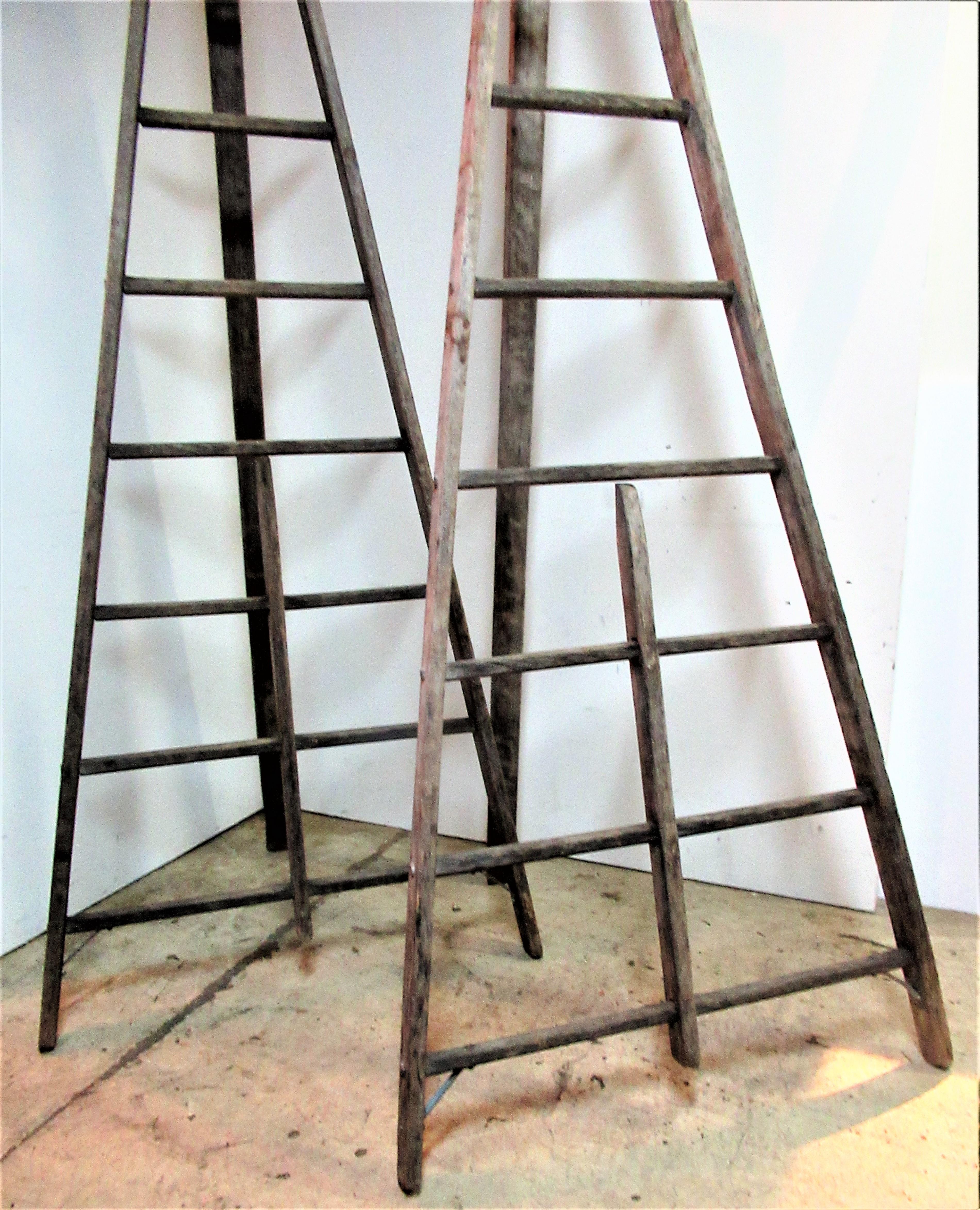 Antique American Wood and Iron A-Frame Peak Top Folding Orchard Ladders 5