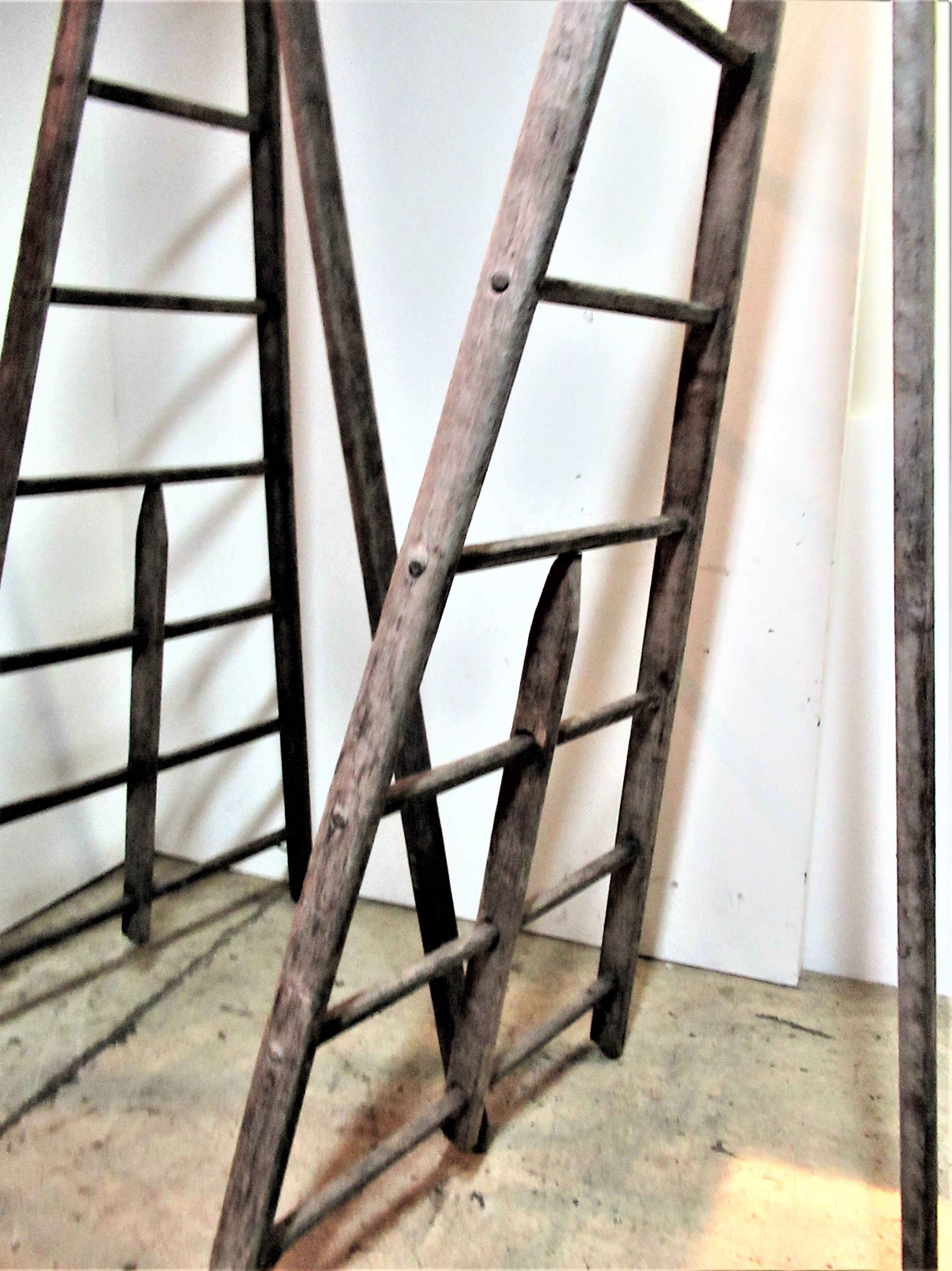 Antique American Wood and Iron A-Frame Peak Top Folding Orchard Ladders 6