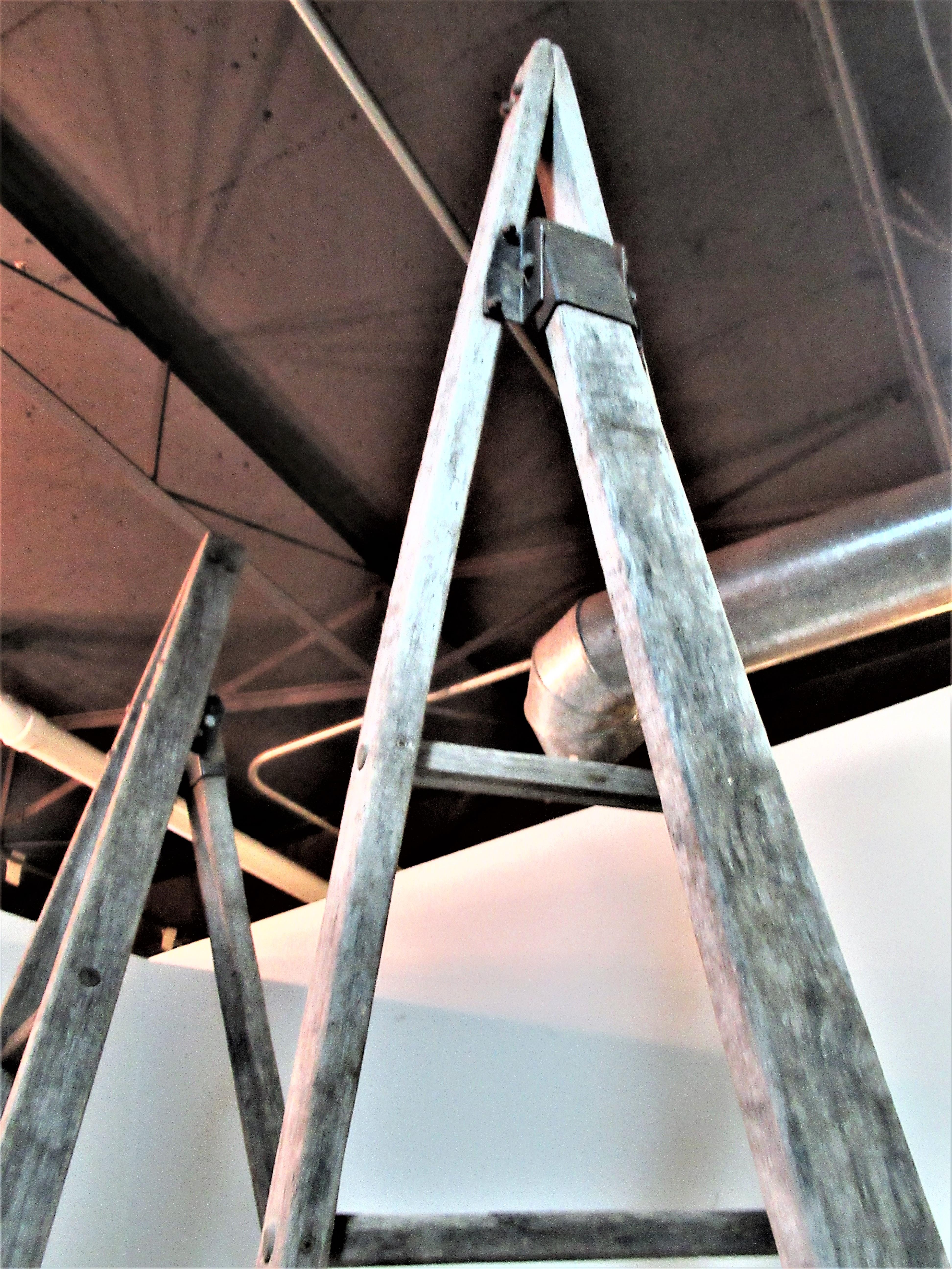20th Century Antique American Wood and Iron A-Frame Peak Top Folding Orchard Ladders