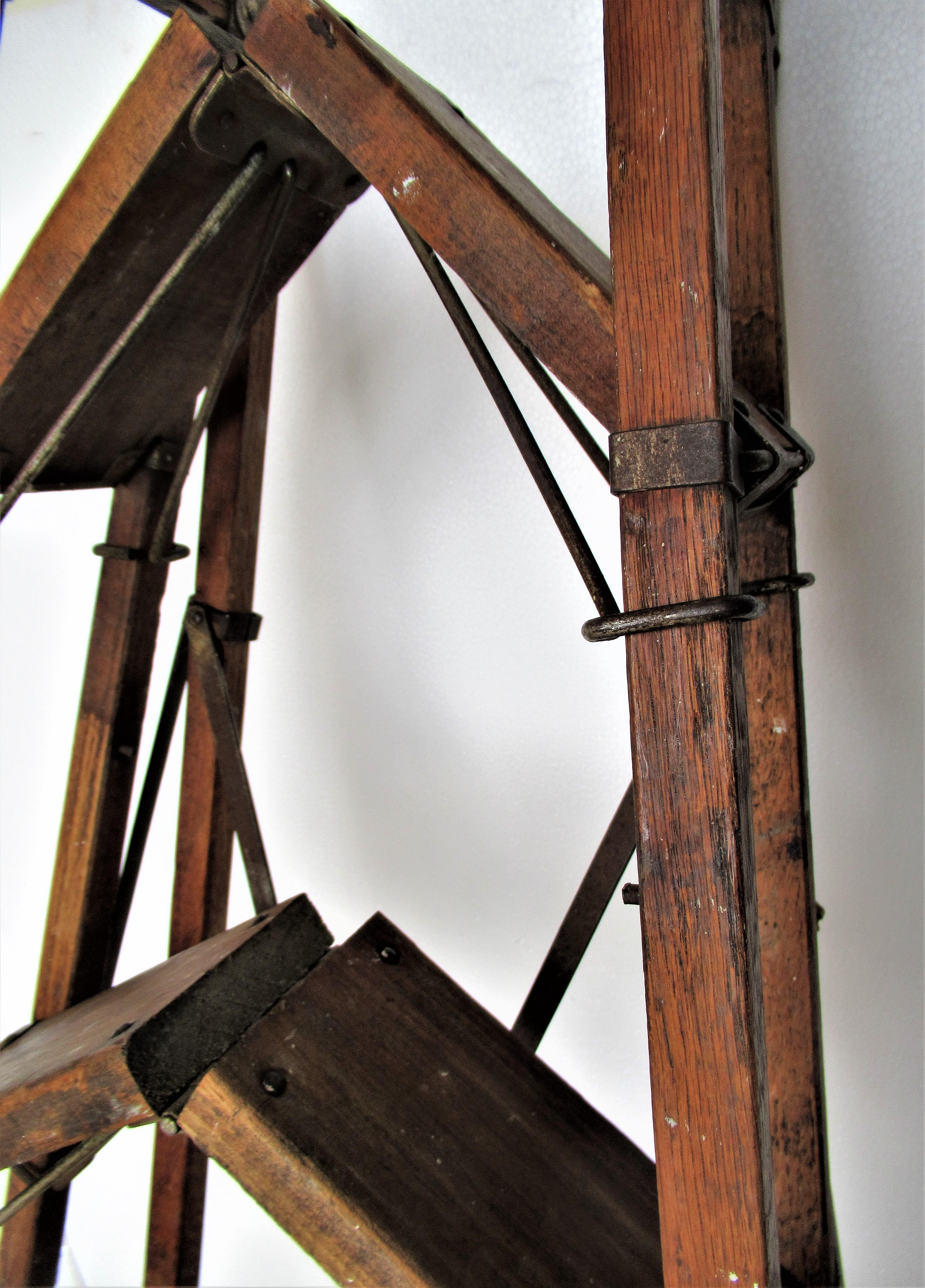 Antique American Wood and Iron Architectonic Metamorphic Ladder 10