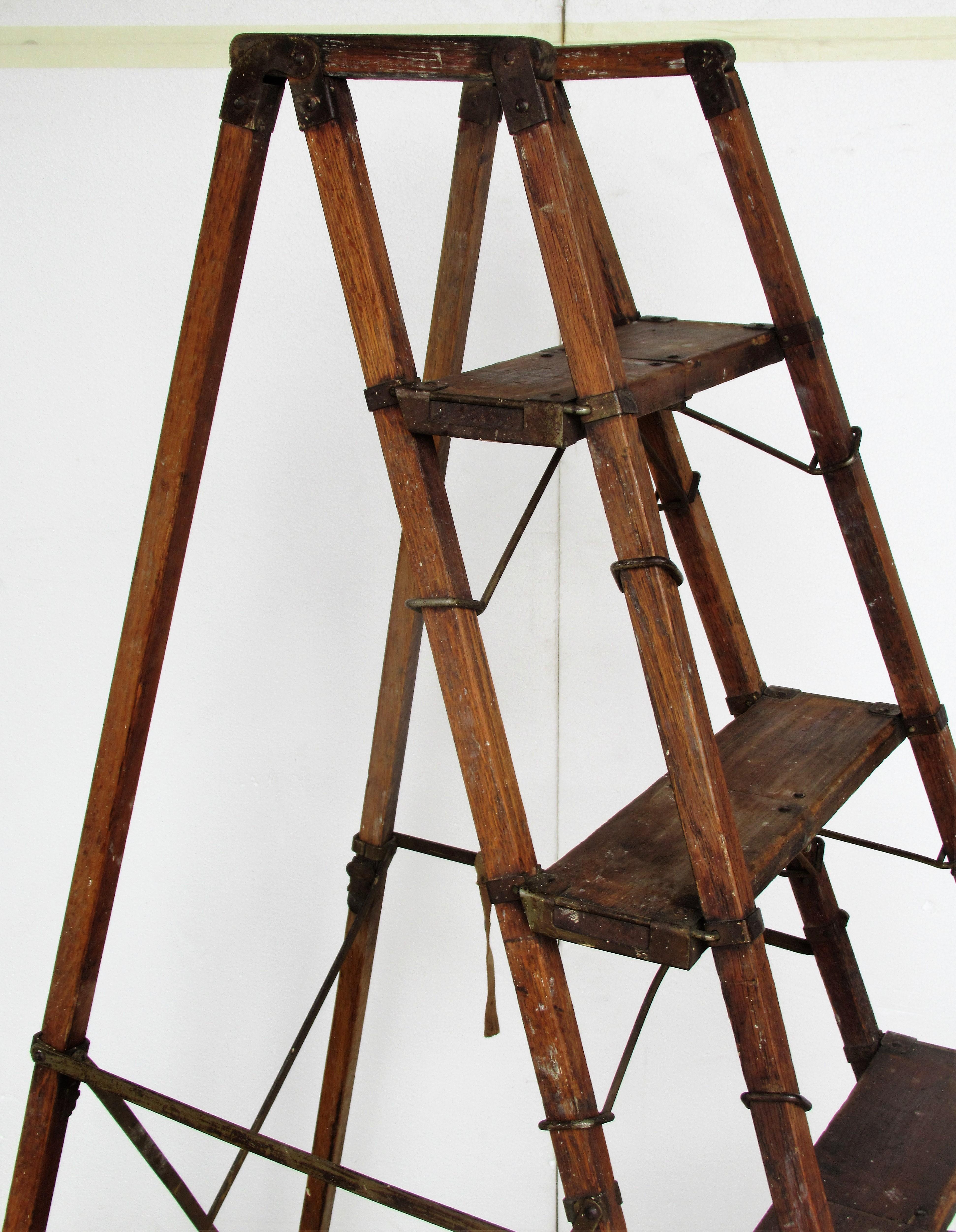 Antique American Wood and Iron Architectonic Metamorphic Ladder 13