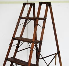 Antique American Wood and Iron Architectonic Metamorphic Ladder