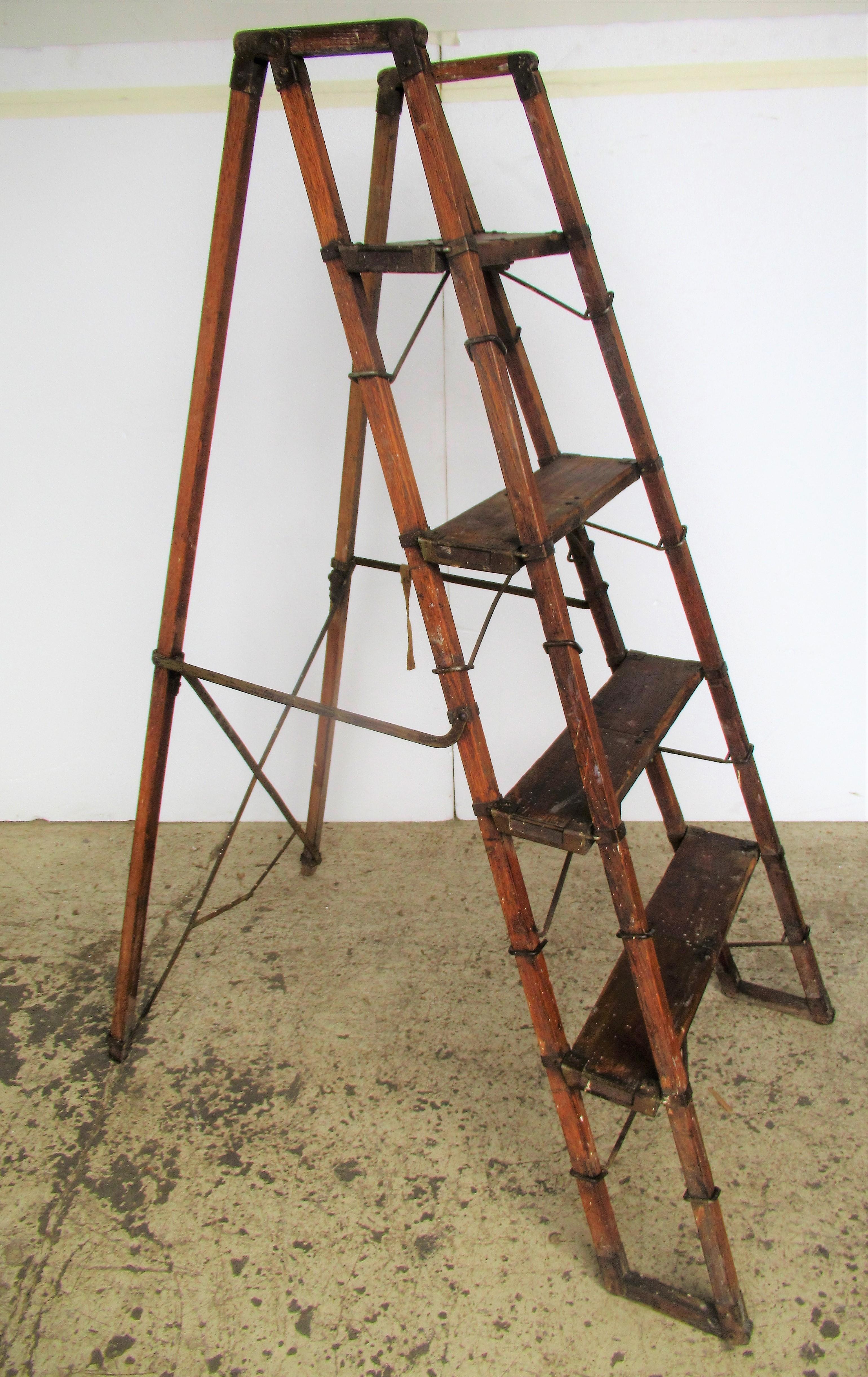 Antique American Wood and Iron Architectonic Metamorphic Ladder 14