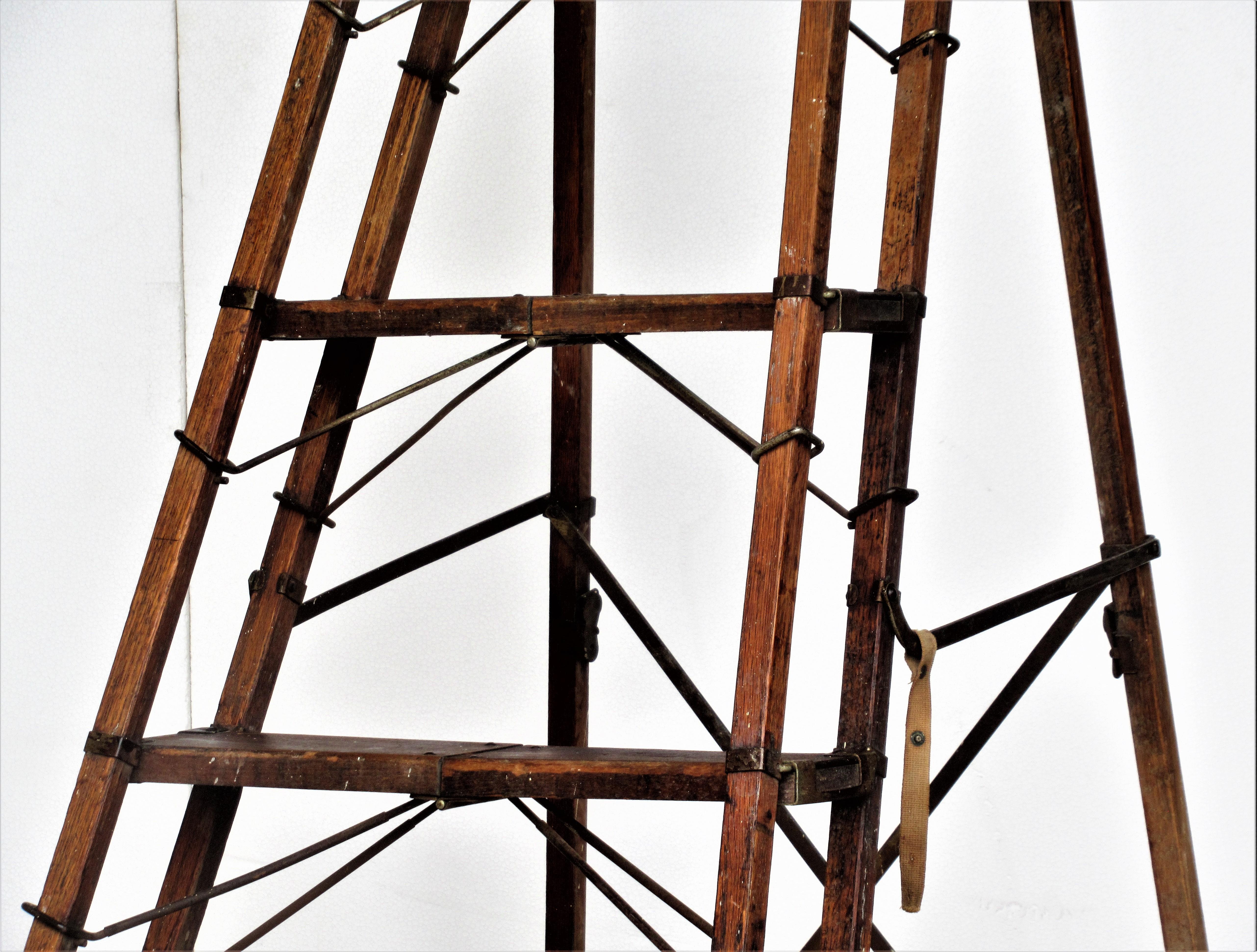 Industrial Antique American Wood and Iron Architectonic Metamorphic Ladder