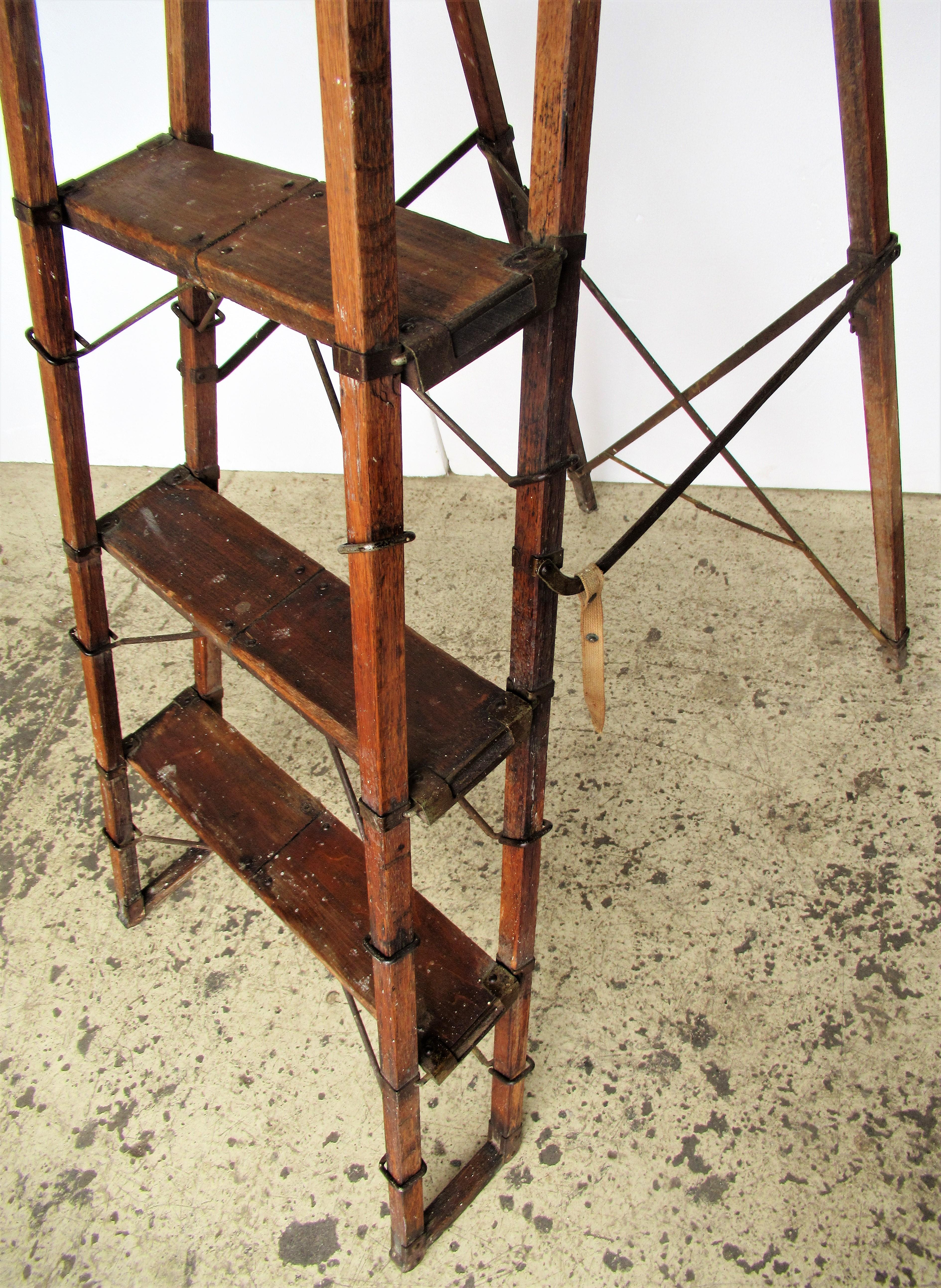 Antique American Wood and Iron Architectonic Metamorphic Ladder In Good Condition In Rochester, NY