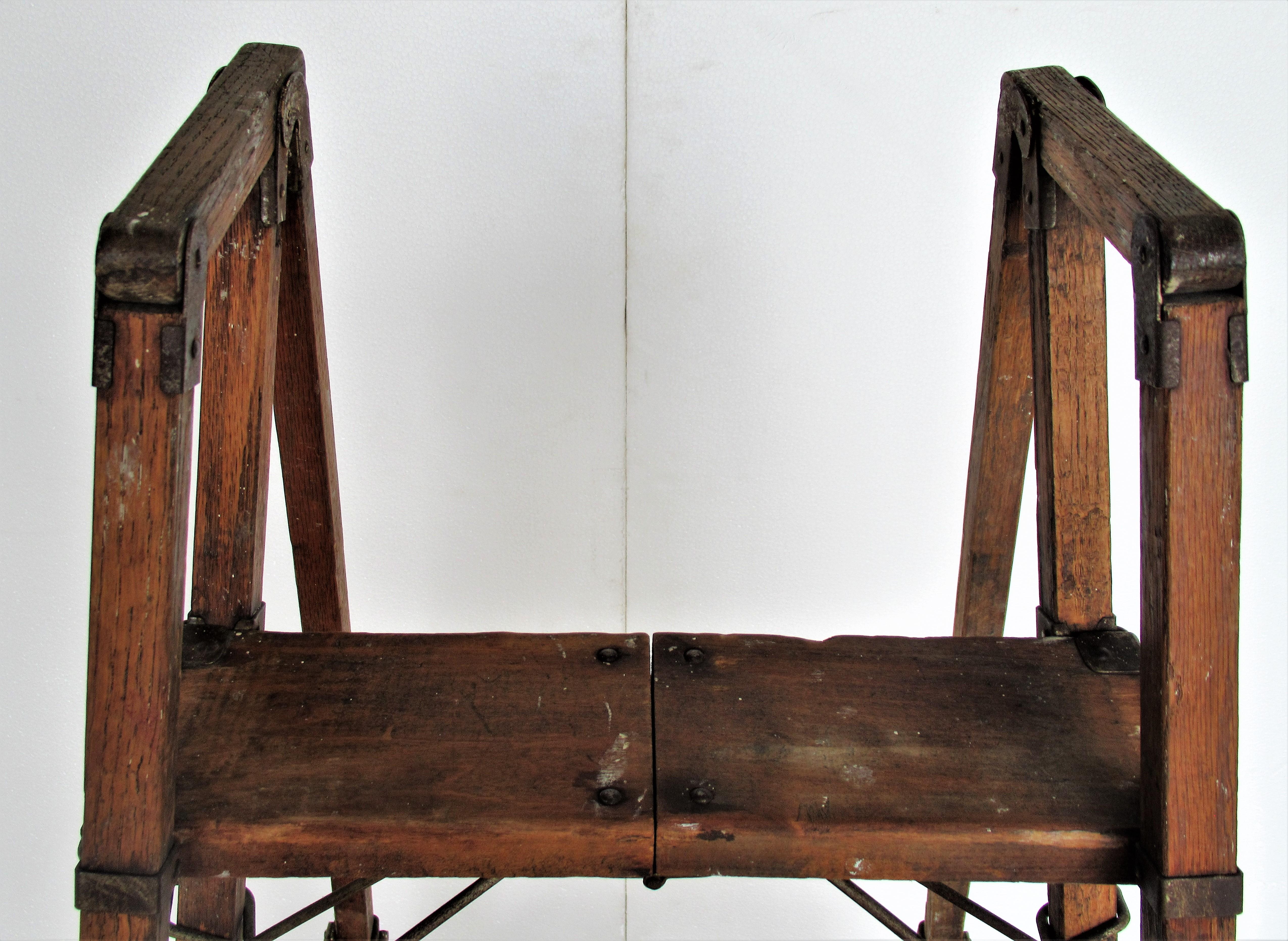 20th Century Antique American Wood and Iron Architectonic Metamorphic Ladder
