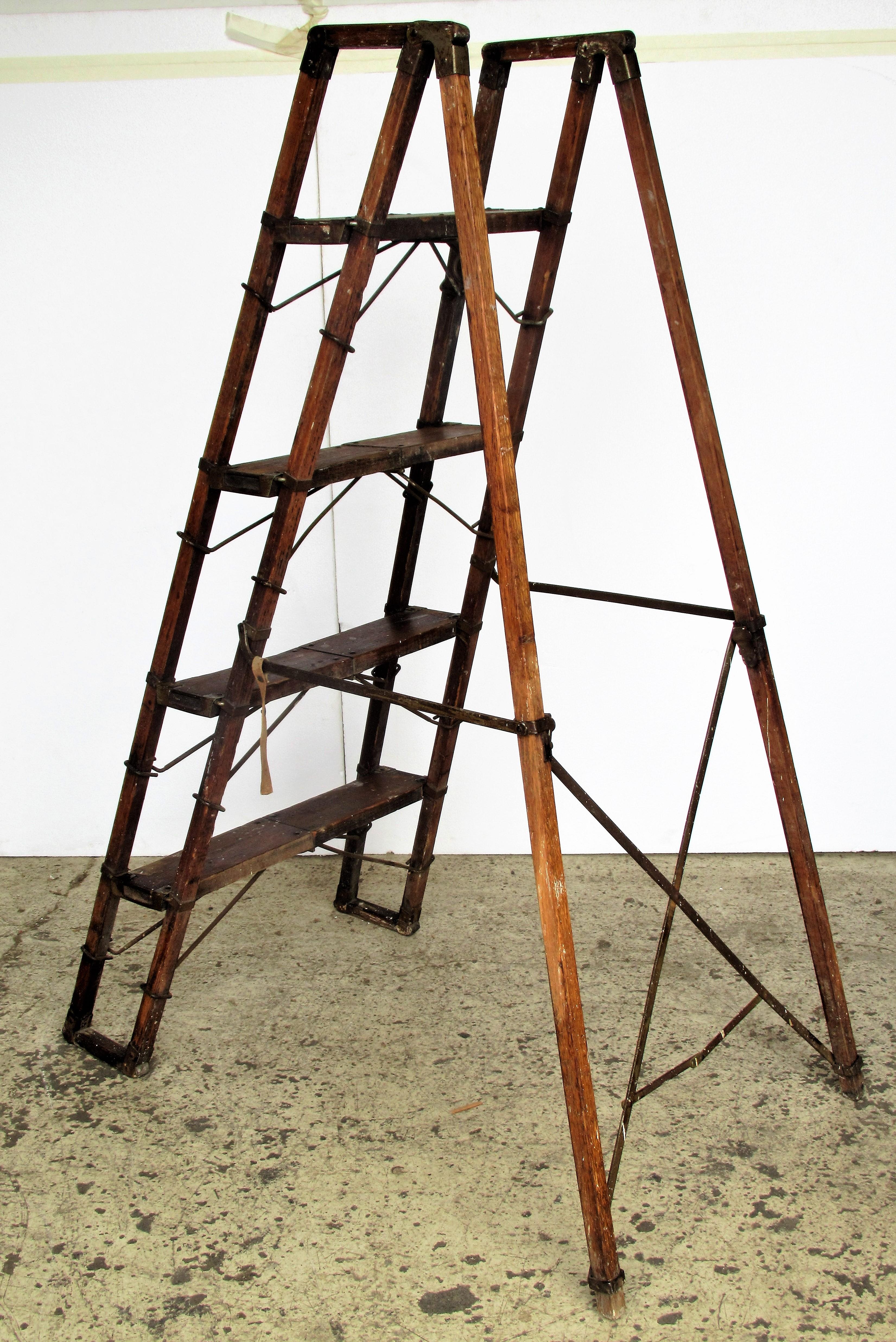 Antique American Wood and Iron Architectonic Metamorphic Ladder 2